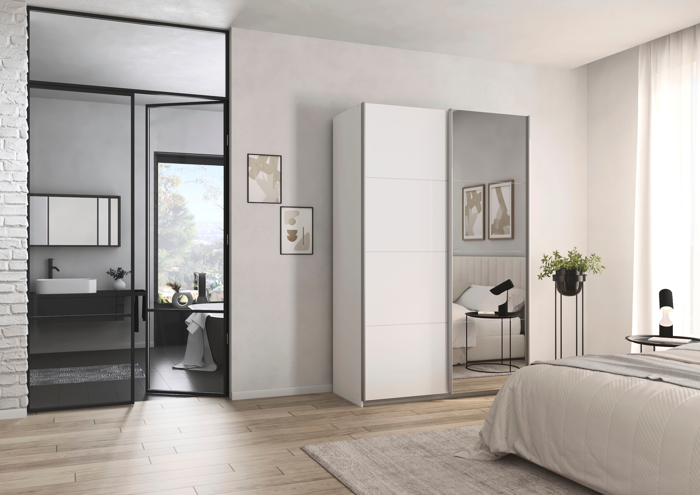 rauch Schwebetürenschrank »Kleiderschrank Schrank Garderobe Schlafzimmerschrank CORTONA« erhältlich in Breite: 136/181/203/226/271/315/360 cm, Höhe: 210/229 cm,  in 3 Ausstattungen BASIC/CLASSIC/PREMIUM (SOFT-CLOSE) MADE IN GERMANY
