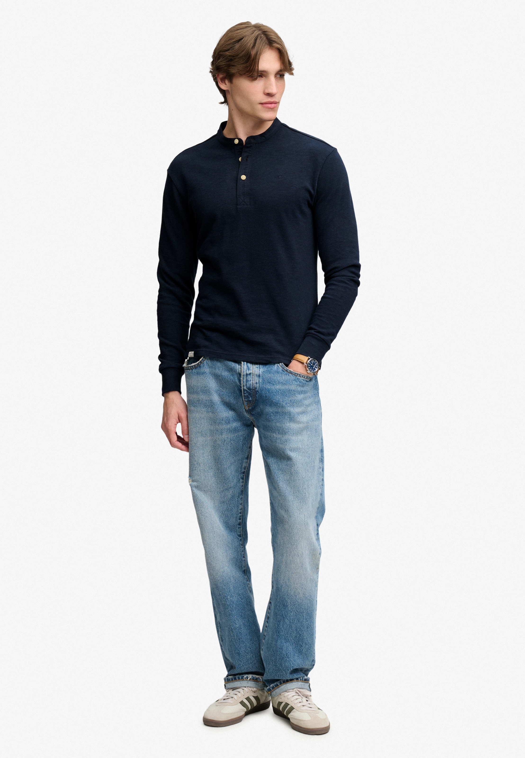 Superdry Langarmshirt »WOVEN PLACKET GRANDAD TOP« Baumwolle, relaxed fit