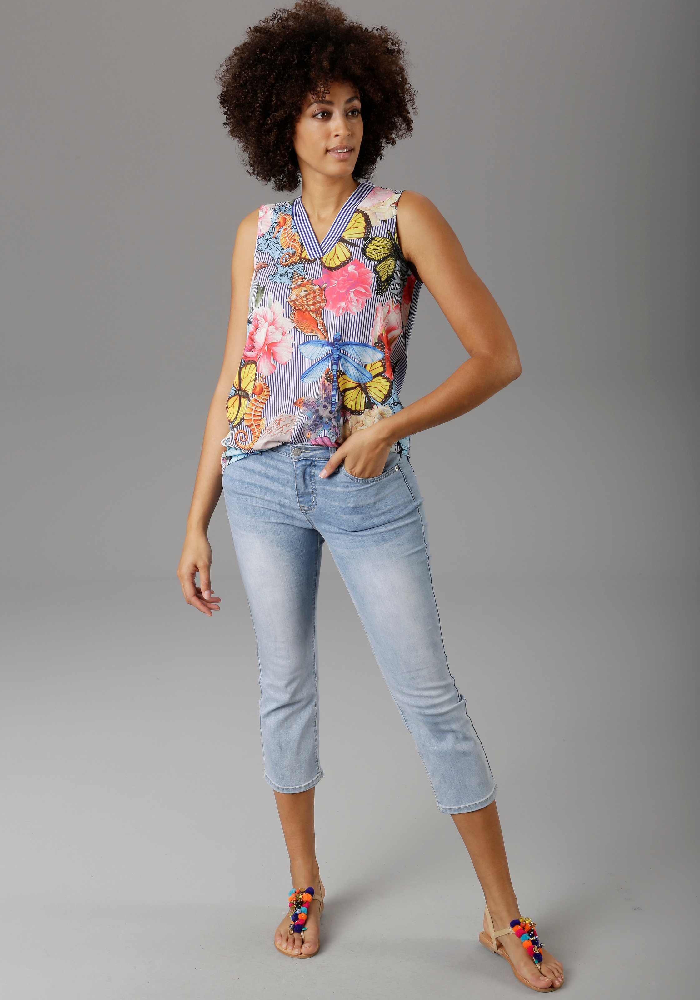 Aniston SELECTED Blusentop, mit Streifen und Druck - NEUE KOLLEKTION