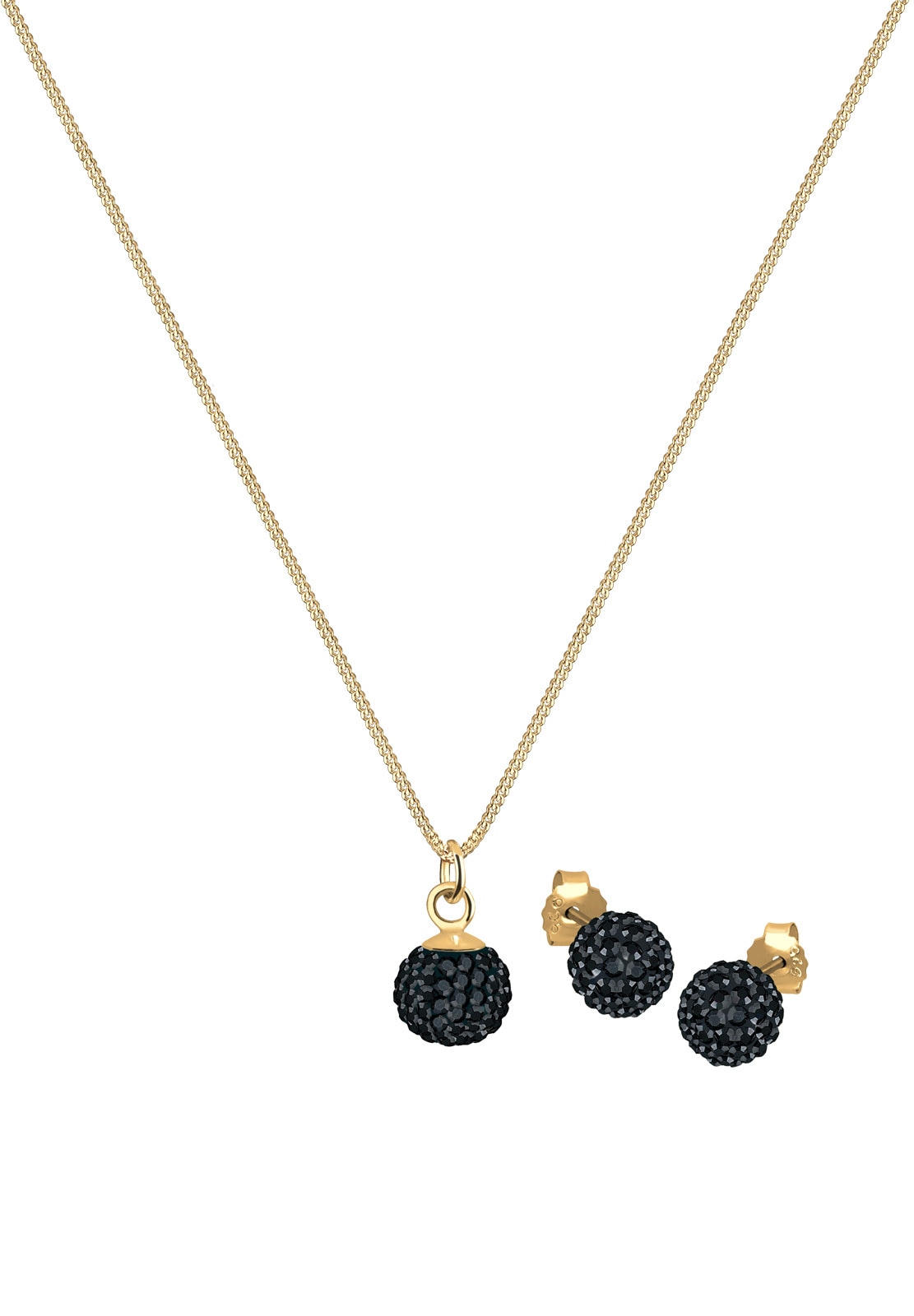 Elli Ohrring und Ketten Set »Schmuckset Kristall Glas Schwarz 925 Sterling Silber vergoldet«