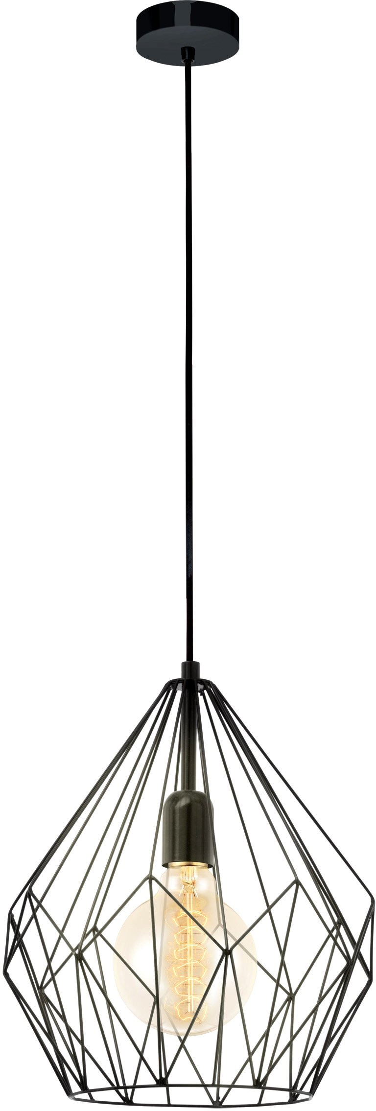 EGLO Pendelleuchte »CARLTON«, 1 flammig, Leuchtmittel E27 | ohne Leuchtmittel, Vintage Pendelleuchte, Retro Hängelampe, Farbe: Schwarz, Fassung: E27