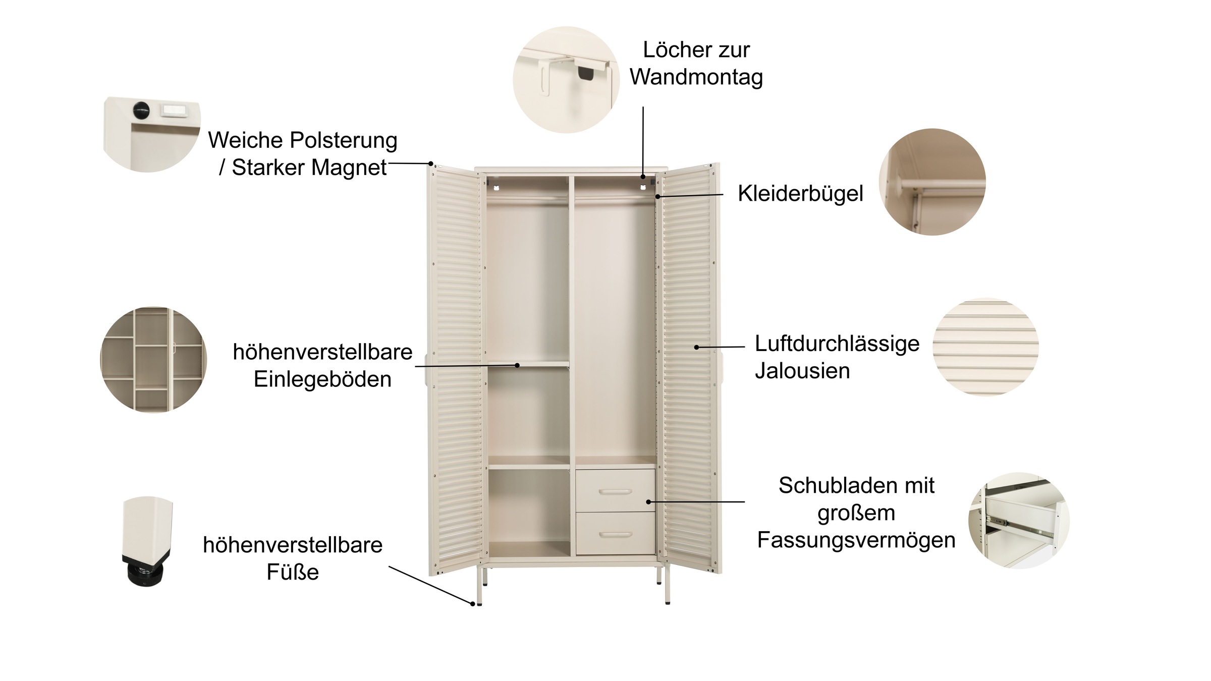 OTTO home Kleiderschrank »GERRON Kleiderschrank Metallschrank Spind« Schlafzimmerschrank mit 2 Türen weiß Breite 80cm