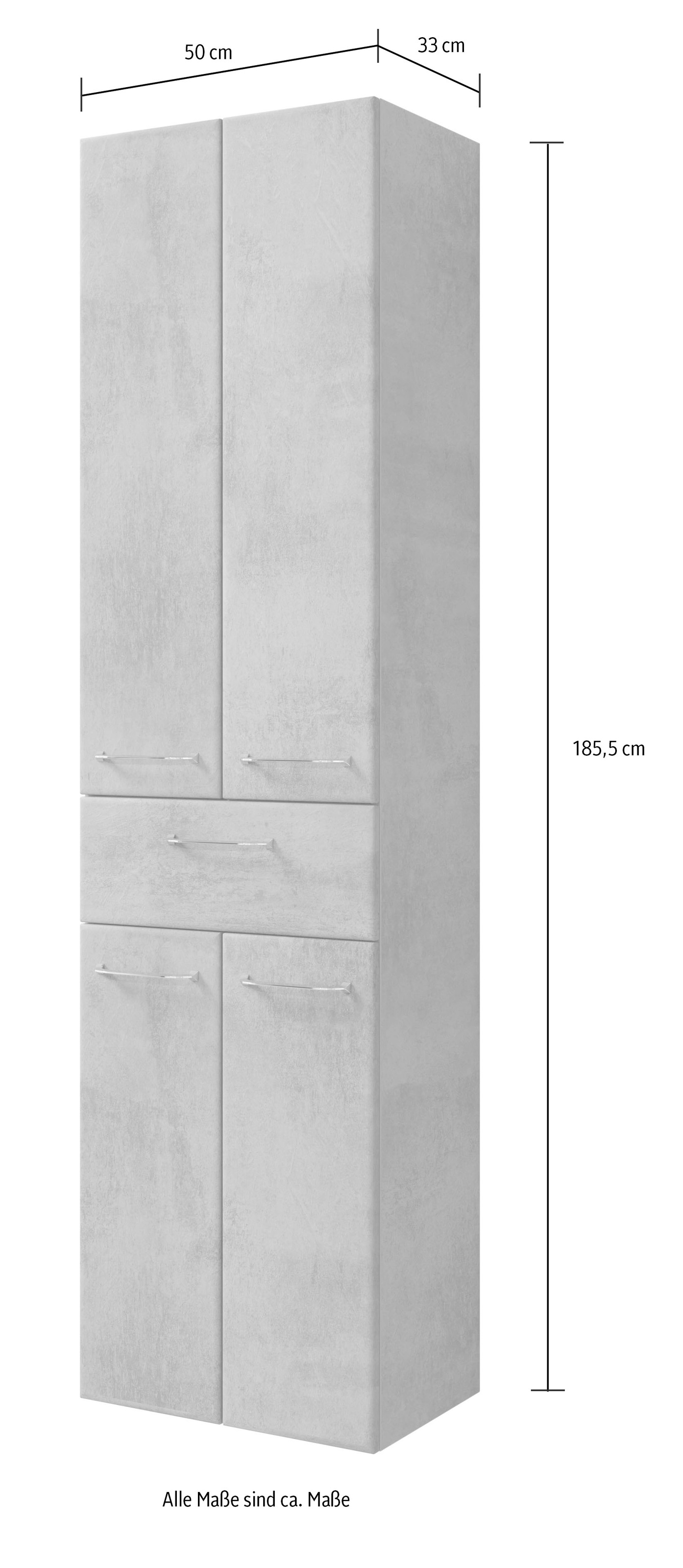 Saphir Hochschrank »Quickset 945 Badschrank, 50 cm breit, 4 Türen, 1 Schublade«, Badezimmer-Hochschrank inkl. Türdämpfer, Griffe in Chrom glänzend
