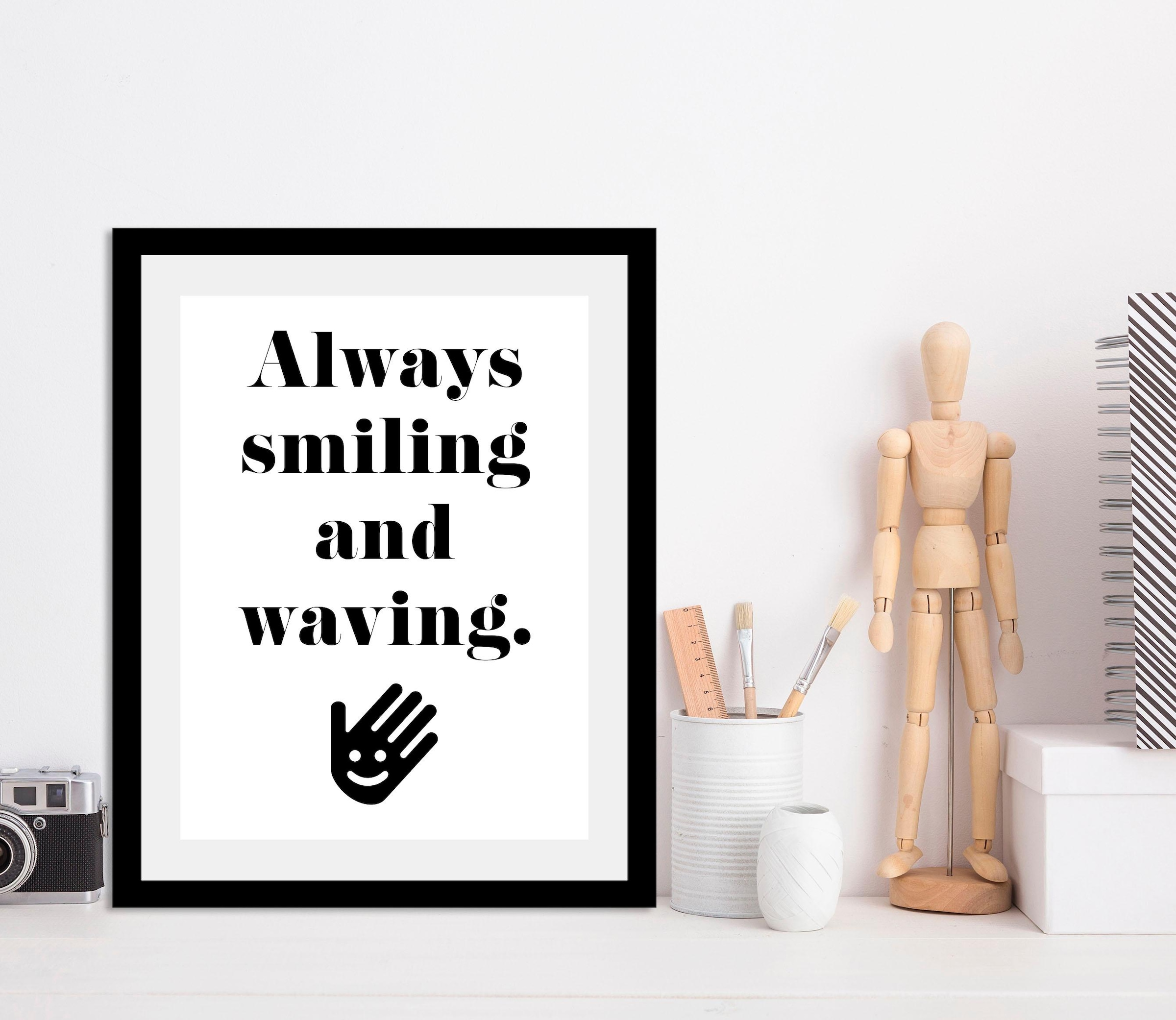 queence Bild »smile«, Sprüche & Texte-Schriftzug-Schwarz-Weiß-Motivationsbilder, HD Premium Poster-Druck inkl. Holzrahmen