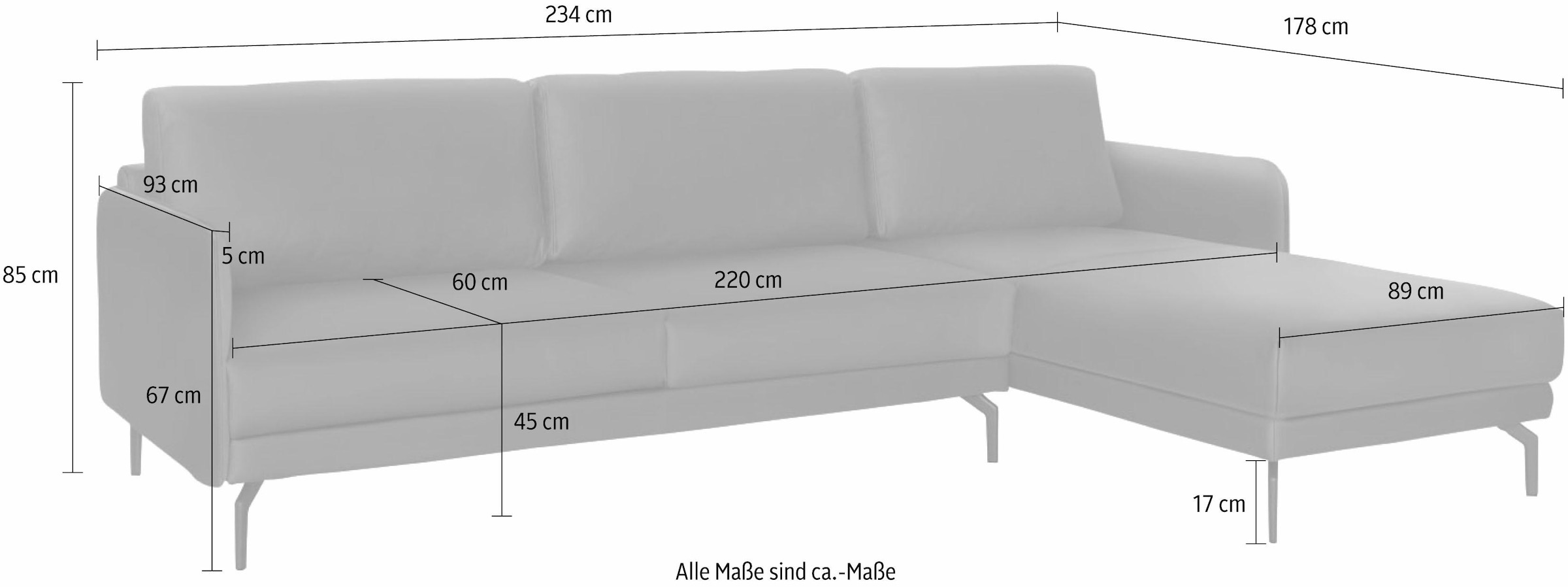 hülsta sofa Ecksofa »hs.450«, Armlehne sehr schmal, Breite 234 cm, Alugussfüße in umbragrau