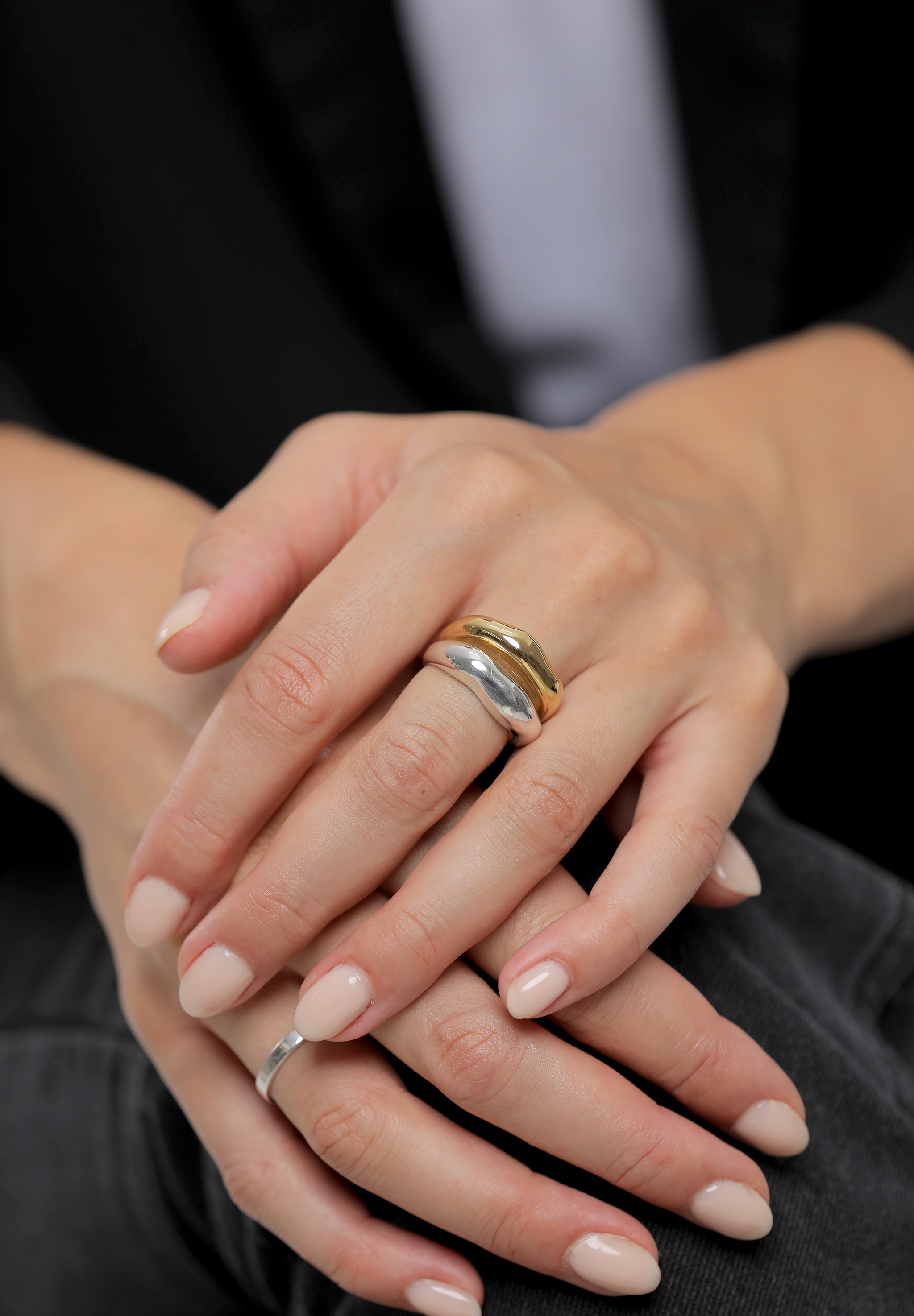 Elli Premium Silberring »Ring Bandring Bicolor Organic Look 925 Sterling Silber vergoldet«