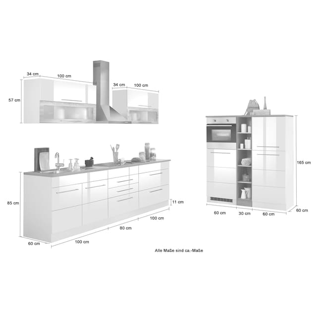 HELD MÖBEL Küchenzeile »Wien«, Breite 430 cm, wahlweise mit E-Geräten und  Induktion kaufen im OTTO Online Shop