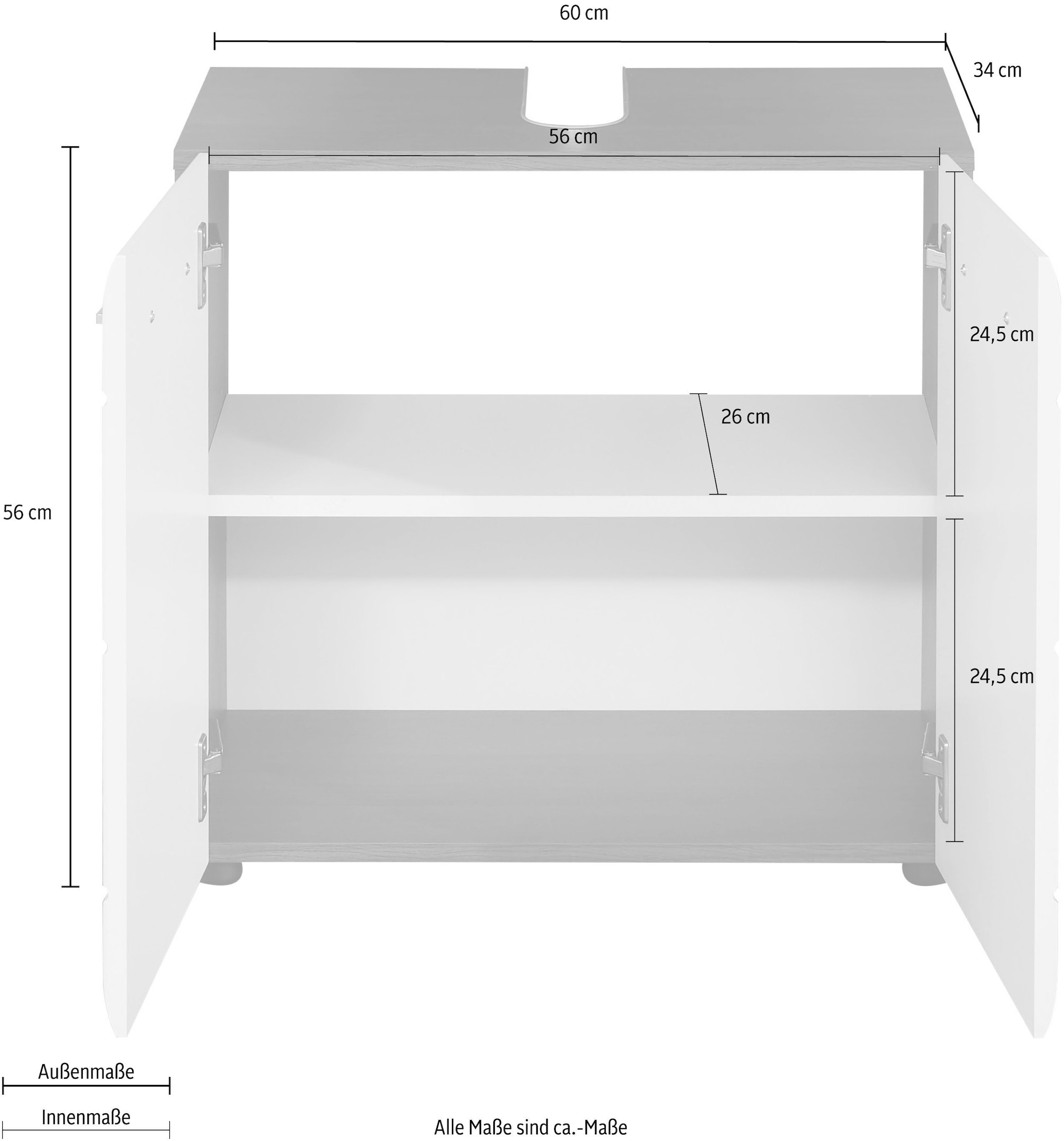 welltime Waschbeckenunterschrank »Sovana« Waschbeckenunterschrank mit 2 Türen - (B/T/H) 60/31/57 cm