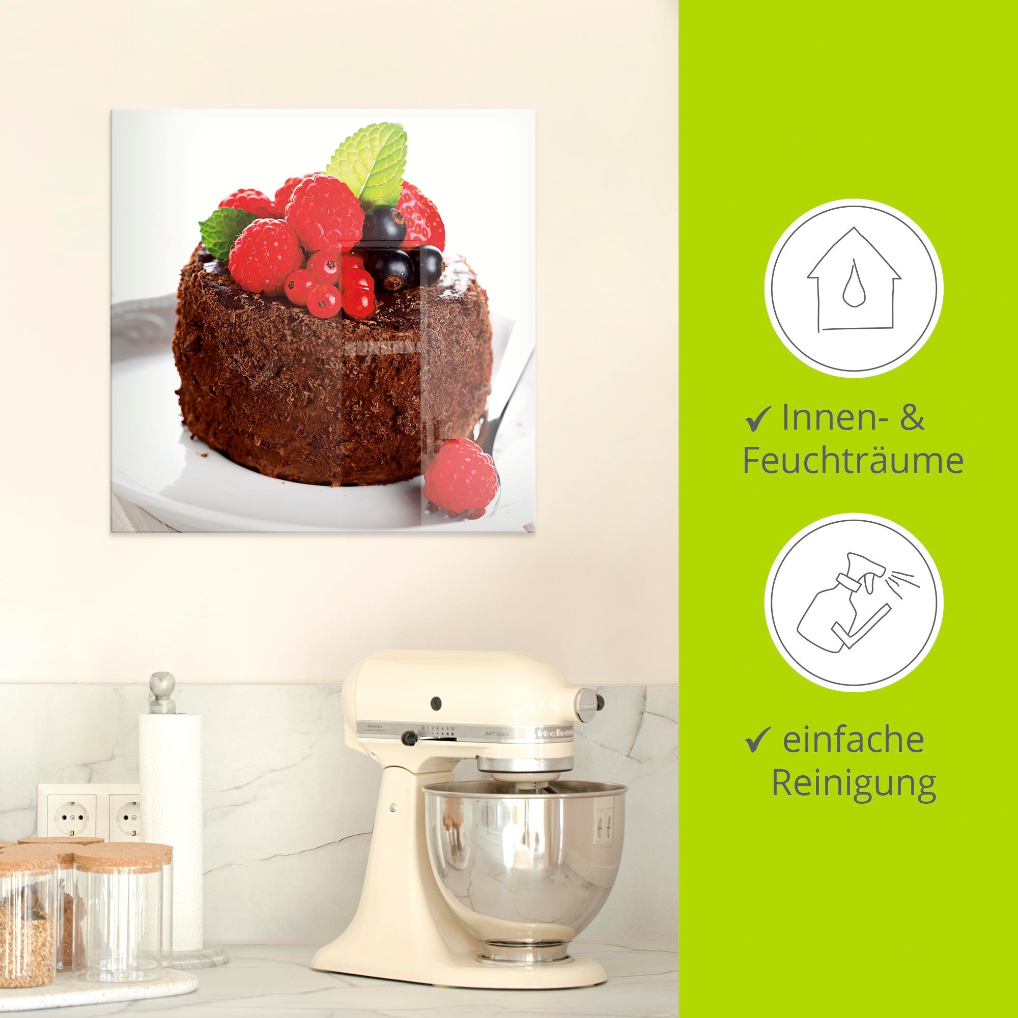 Artland Glasbild »Feiner Schokoladenkuchen mit Beeren« Süßspeisen 1 Stk. tlg. in verschiedenen Größen
