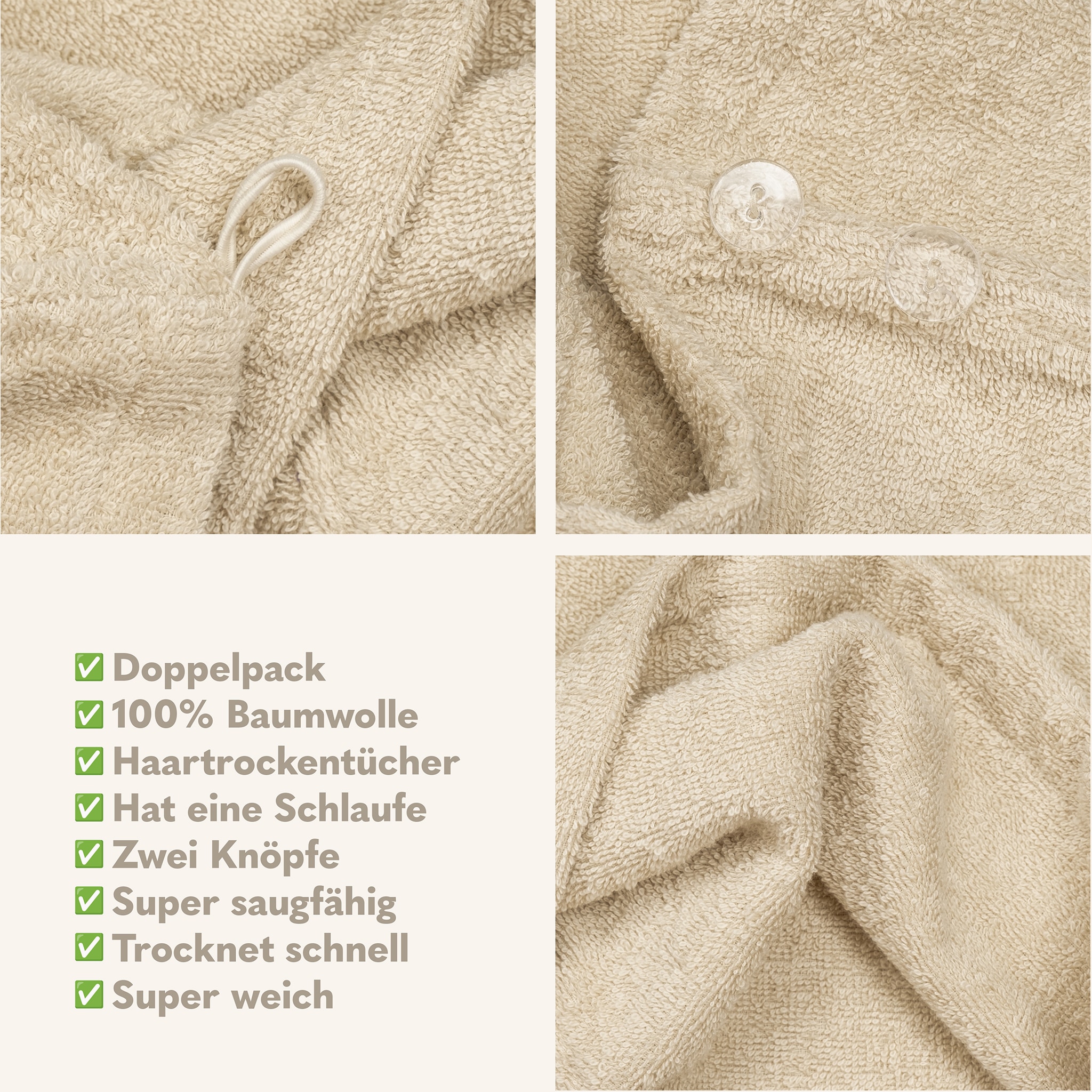 HAMMETEX Turban-Handtuch »2er Set Haarturban Damen, 100% Baumwolle, Flauschig & Schnelltrocknend« Uni-Farben, weich