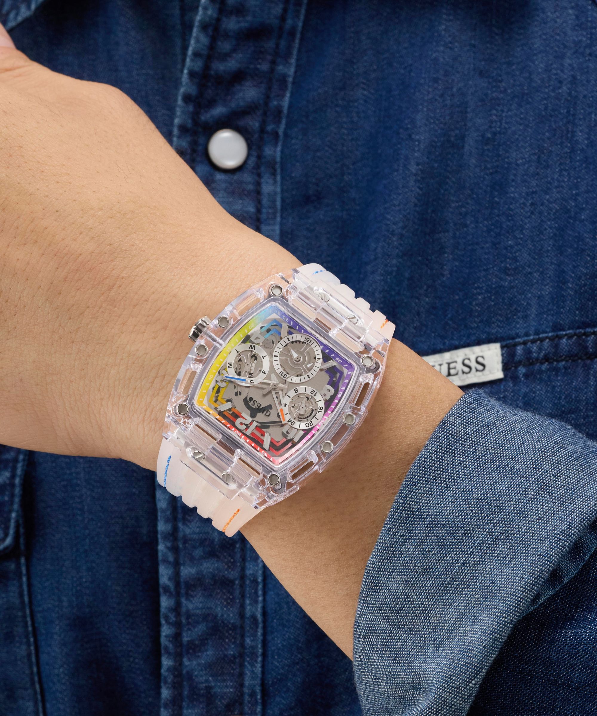 Guess Multifunktionsuhr »PHOENIX« Quarzuhr, Armbanduhr, Herrenuhr, Silikonarmband, analog, Wochentag