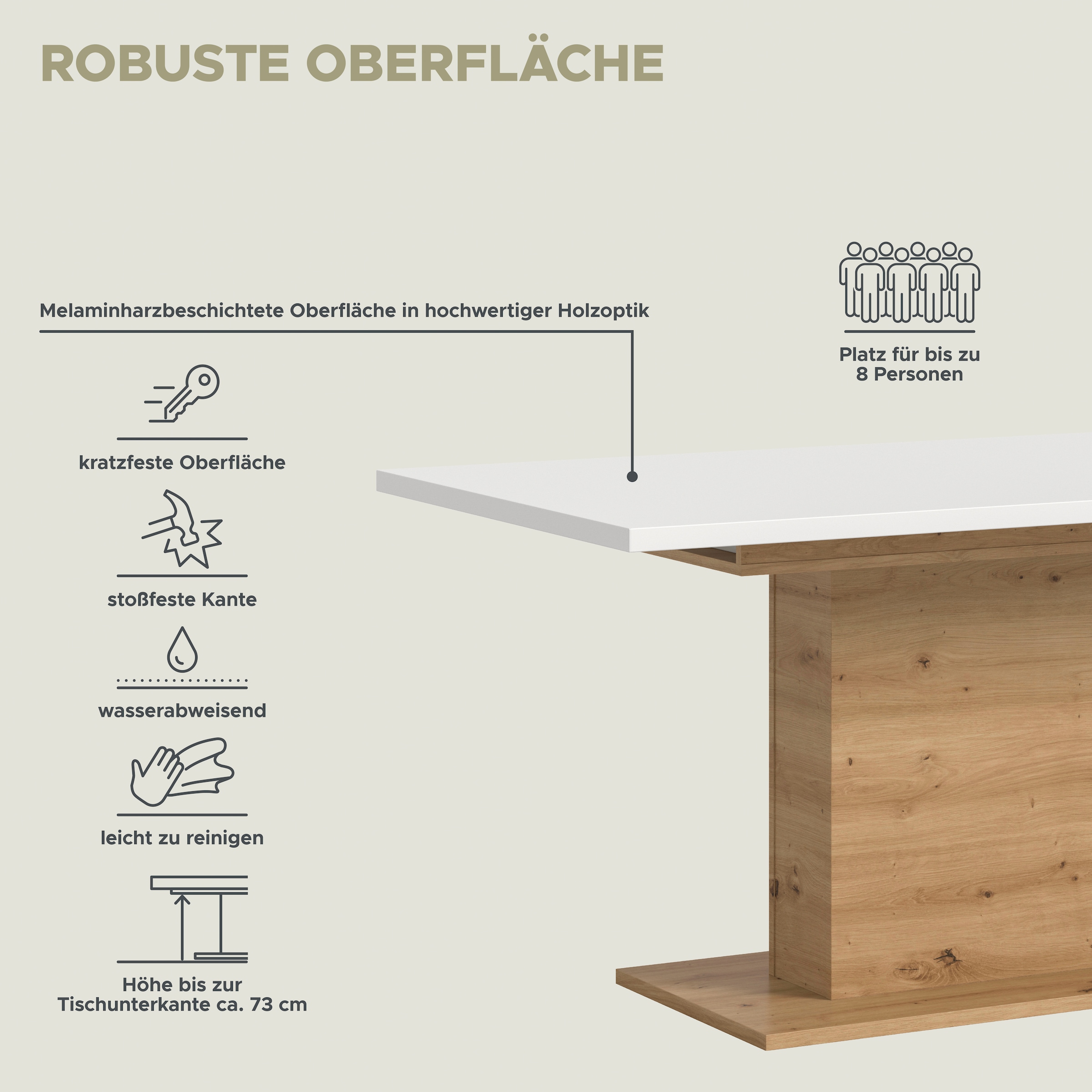 Home affaire Esstisch »Motus, ausziehbar 150 -190 cm, inklusive 40 cm Einlegeplatte« Set, 1 Stk. tlg. Säulengestell mit Bodenplatte, Tisch, Küchentisch, Esszimmer, Küche