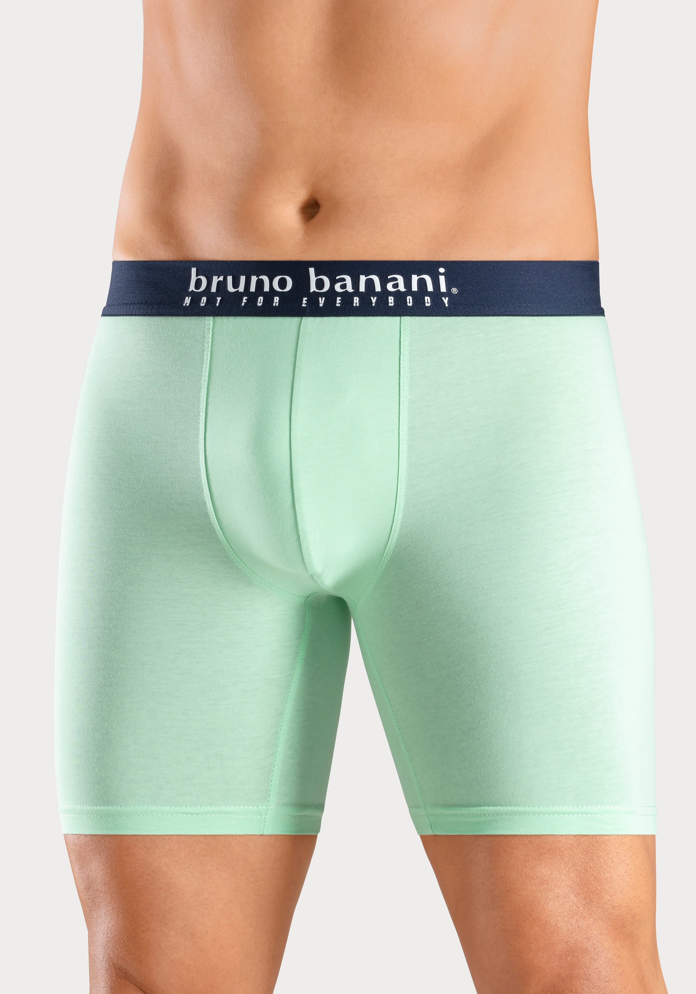 Bruno Banani Langer Boxer, (Packung, 4 St., 4er-Pack), mit Palmendruck und unifarben aus Baumwollmischung