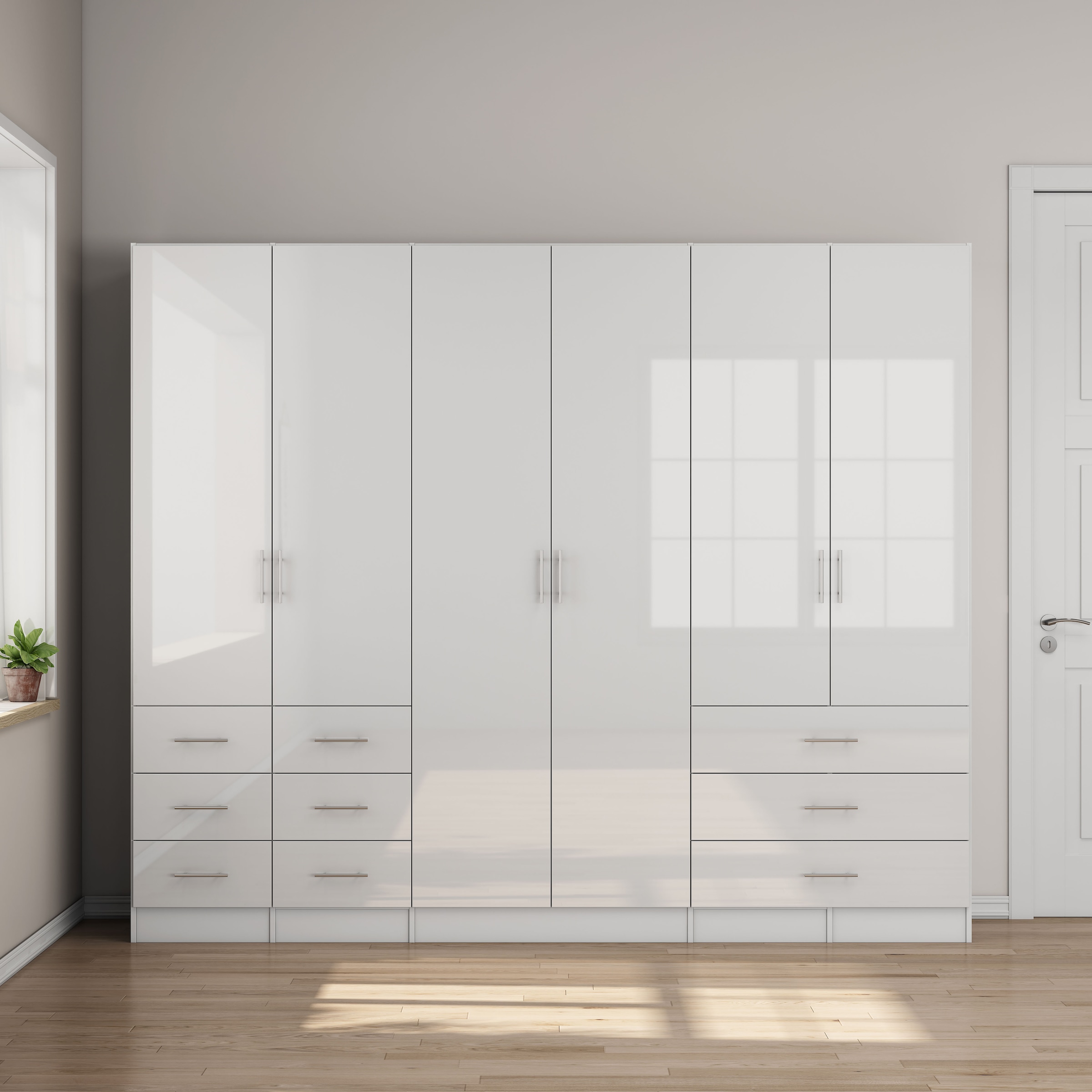 OTTO home Kleiderschrank »Trento Schlafzimmerschrank Garderobe Hochglanz Bestseller« Schrank mit 6 Türen und 9 Schubladen, höchglänzende Fronten