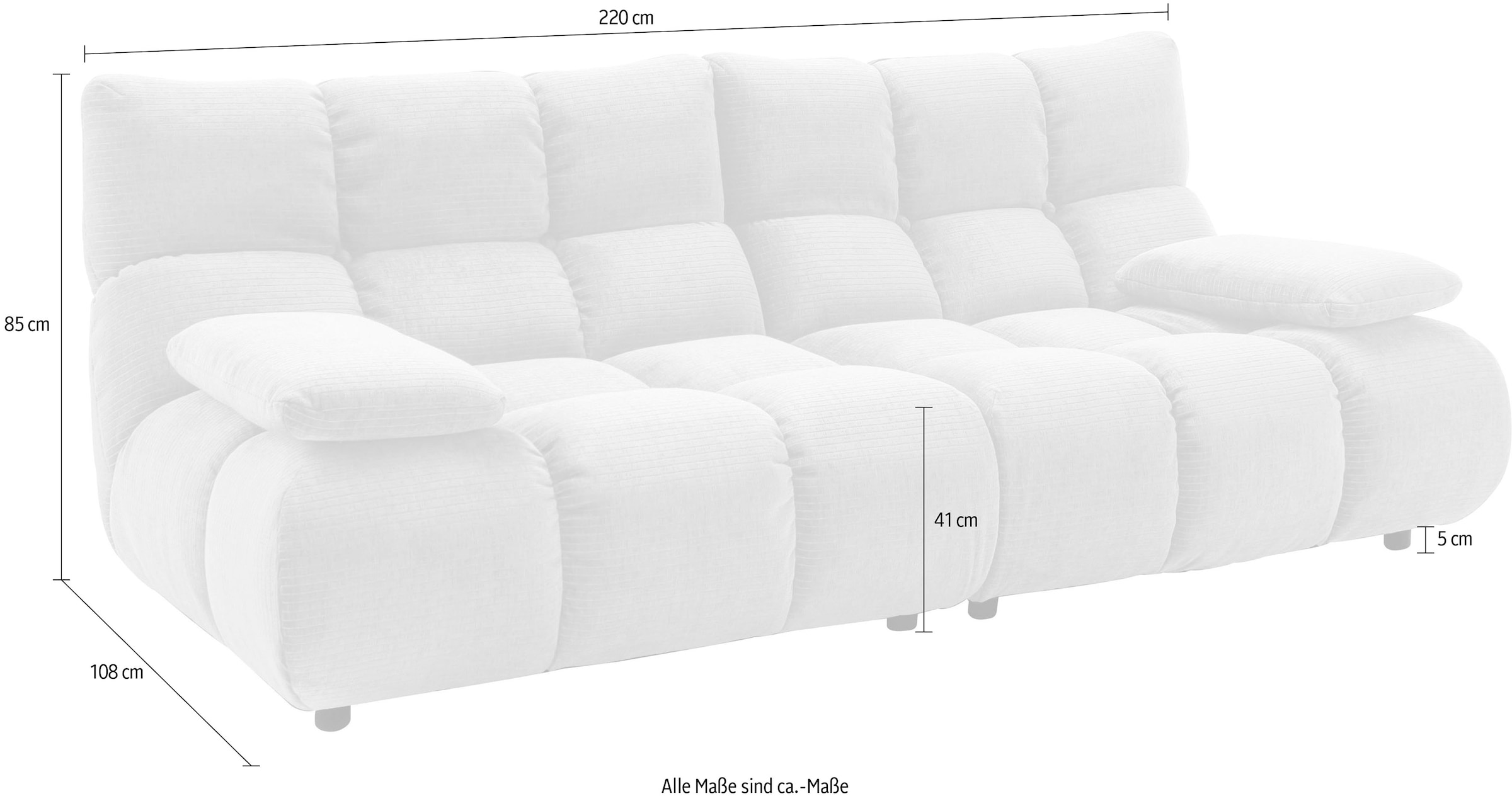 Home affaire 3-Sitzer »Cozy Bubble, mit klappbaren Armlehnen, Breite 220cm« mit eleganter Steppung, Rundumbezug & weicher Polsterung