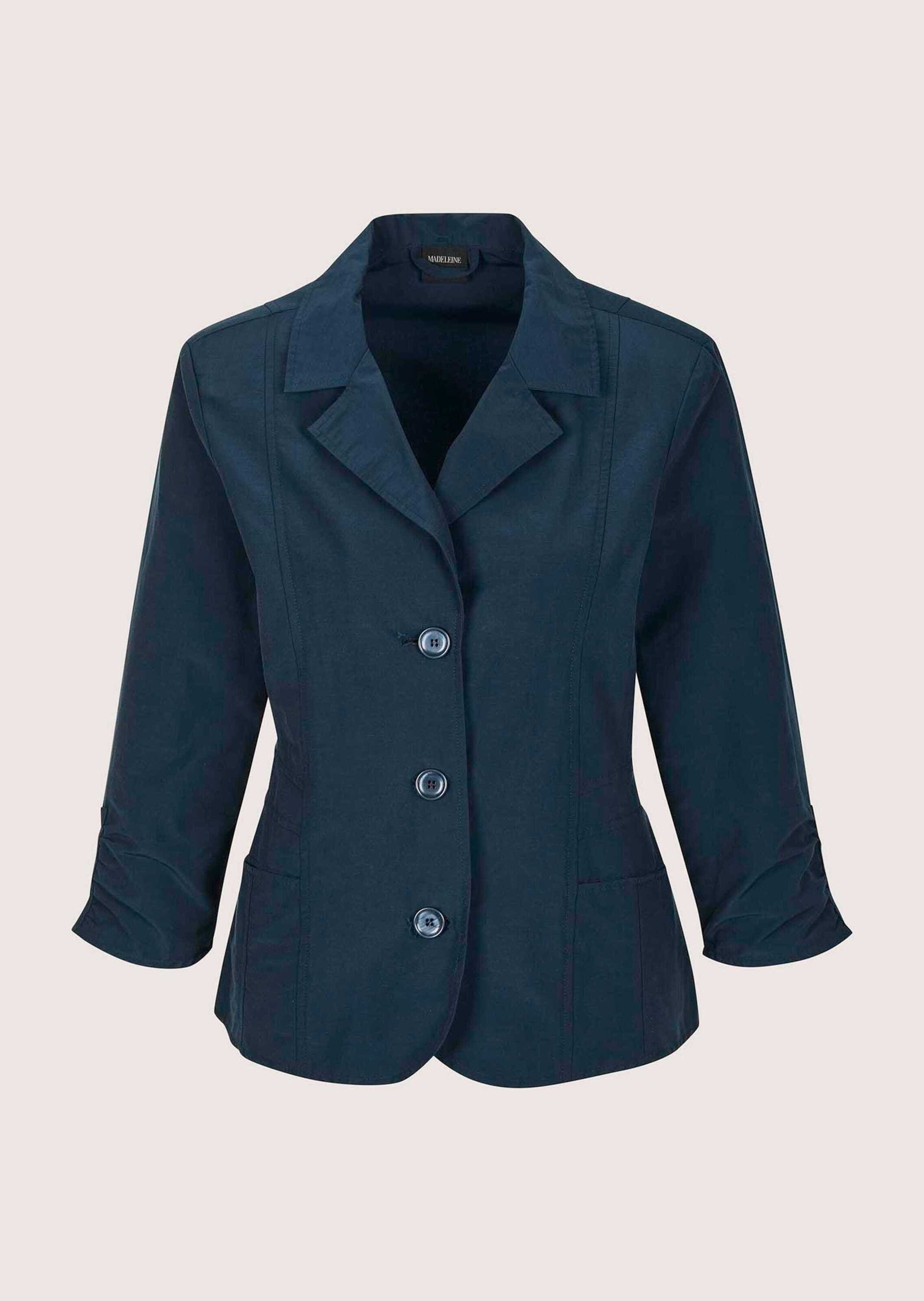 MADELEINE Langarmshirt »Shirtjacke Sommerleichte Jacke mit Reverskragen« Leichtblazer mit Raffdetails