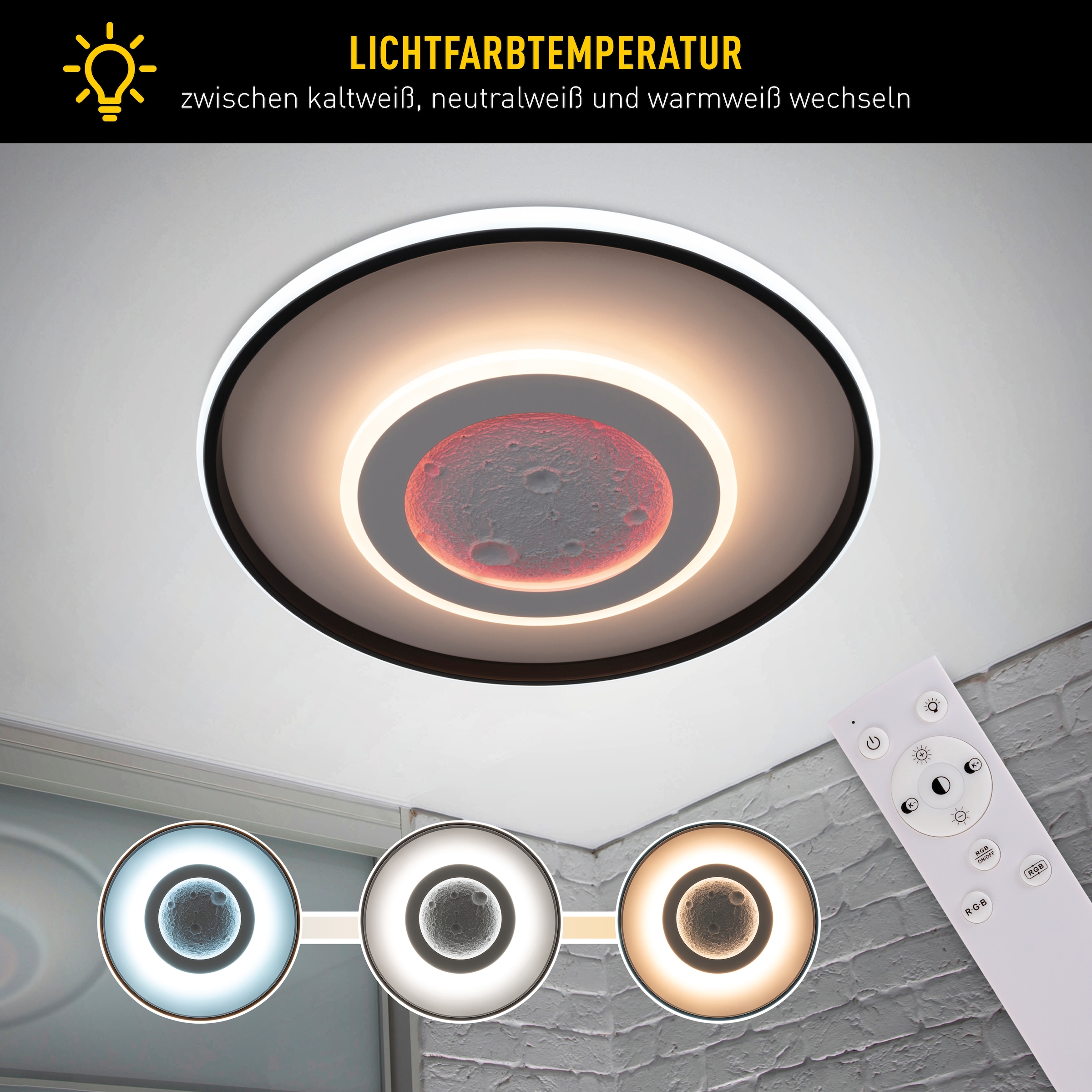 näve LED Deckenleuchte »Livana« LED-Modul 1 Stk. warmweiß - kaltweiß Dimmbar per IR-Fernbedienung, CCT, Memory, Nachlicht, Ø: 70 cm