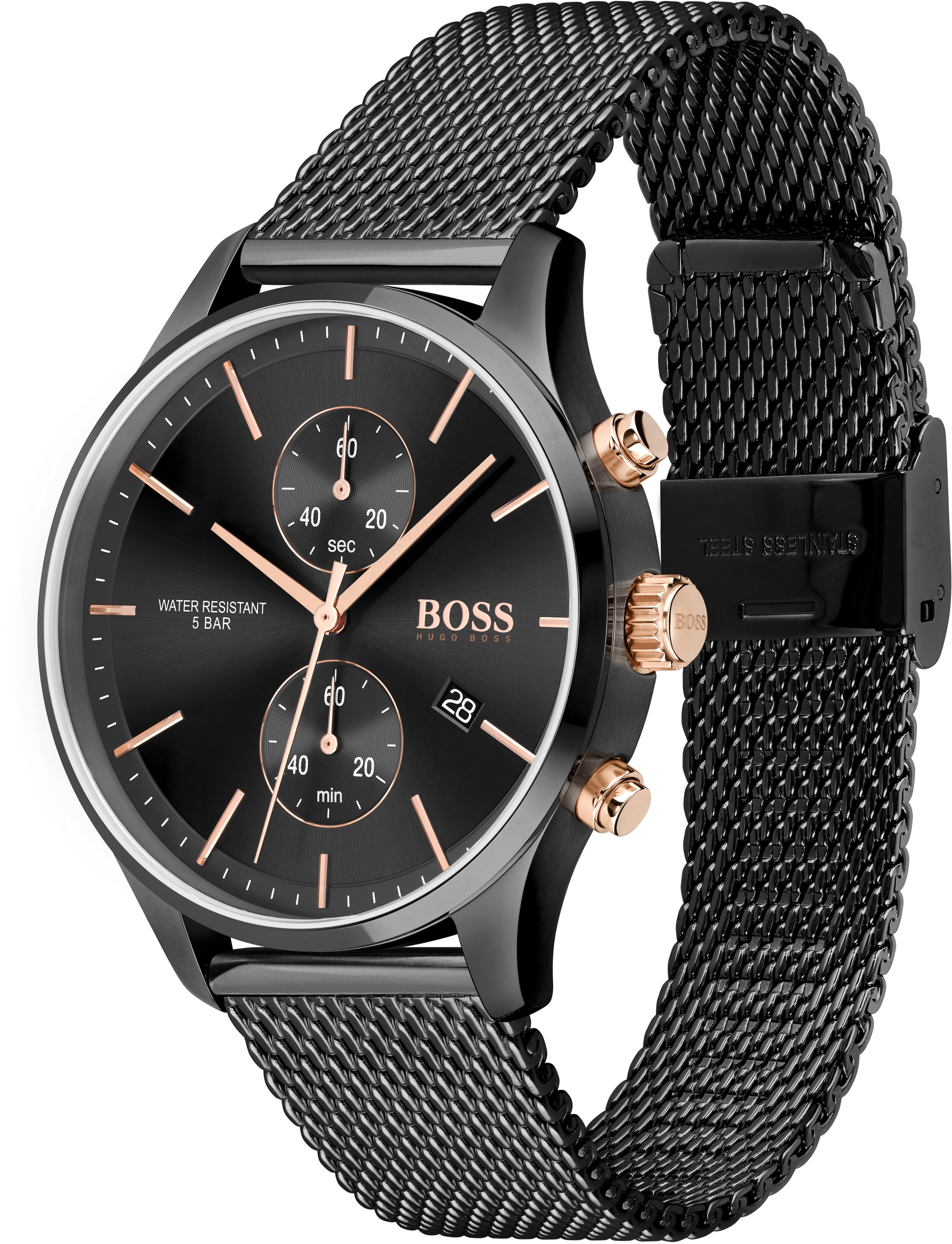 BOSS Chronograph »ASSOCIATE«, Quarzuhr, Herrenuhr, Armbanduhr, Stoppfunktion, Edelstahlarmband