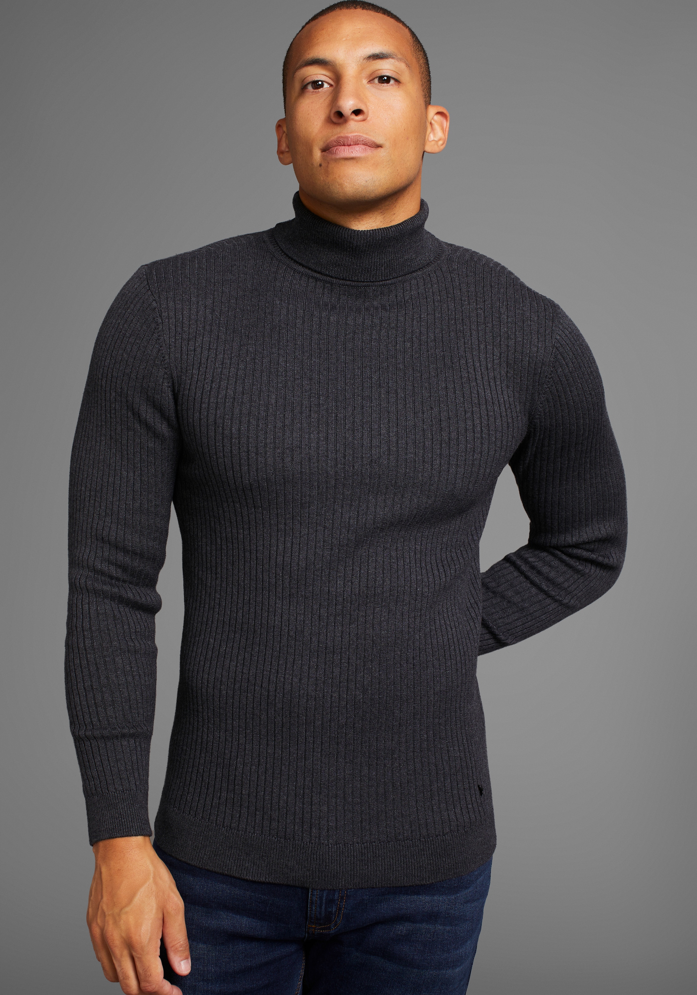 Bruno Banani Rollkragenpullover, in Rippenqualität