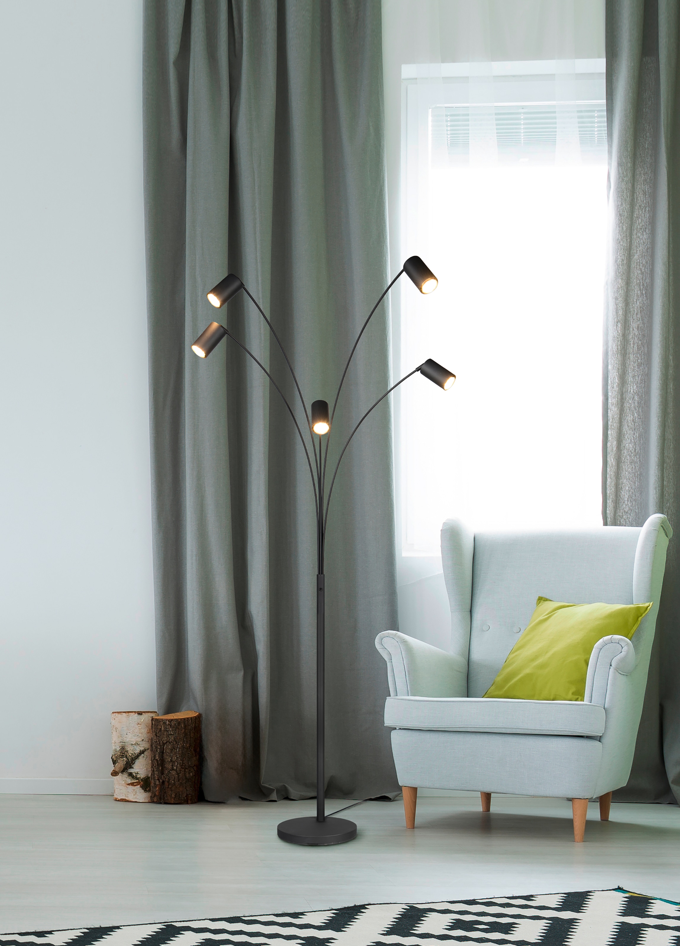 TRIO Leuchten Stehlampe »MARLEY, 5-flammige Bogenleuchte, exkl 5x GU10 max 10W, Kippschalter« GU10 1 Stk. warmweiß - kaltweiß Höhe 200 cm, Leuchtenarme flexibel verstellbar Leseleuchte Stehleuchte