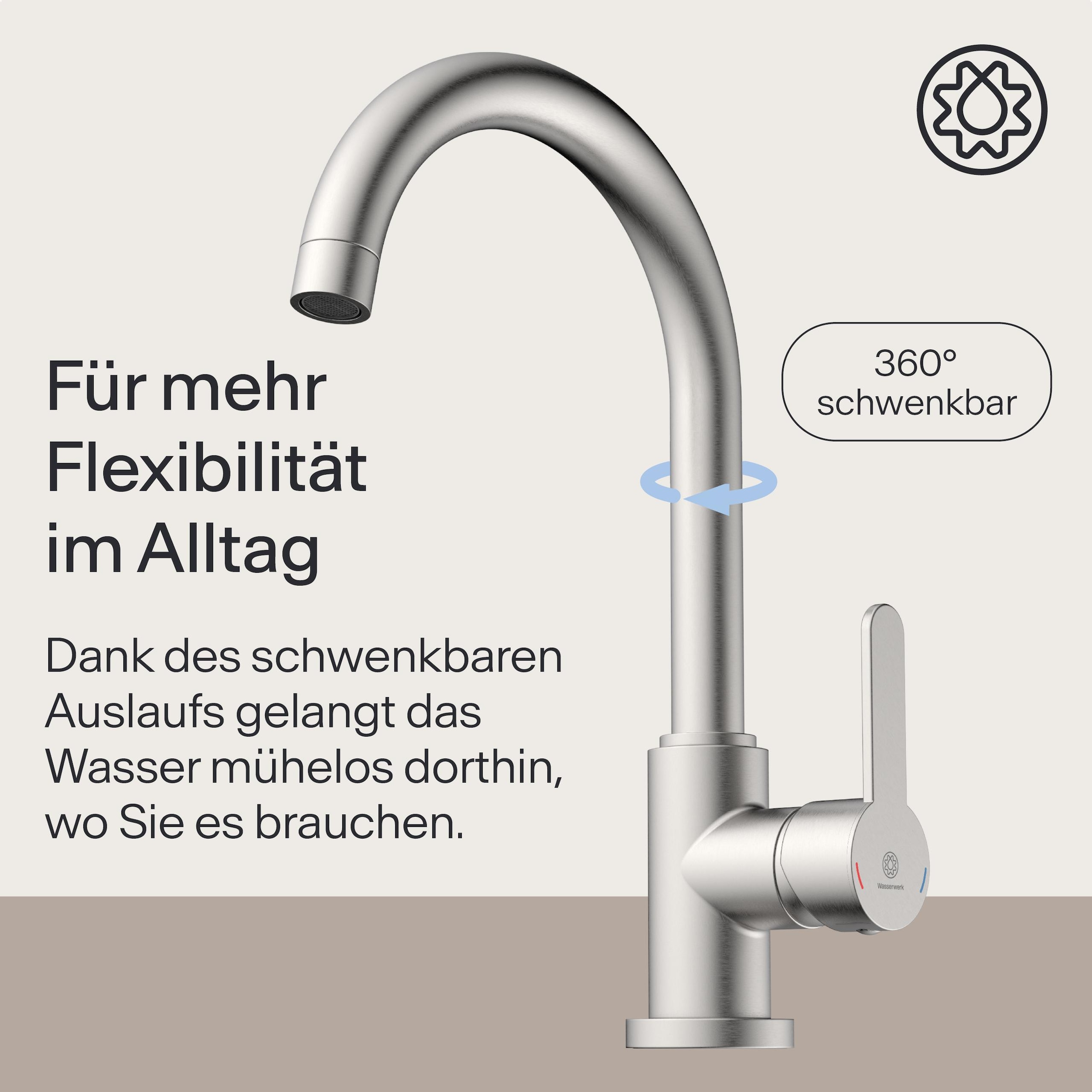 WASSERWERK Spültischarmatur »WK 5, Wasserhahn, Küche, Einhebelmischer« 360° schwenkbar, Cold-Start-Funkt., geräuscharm