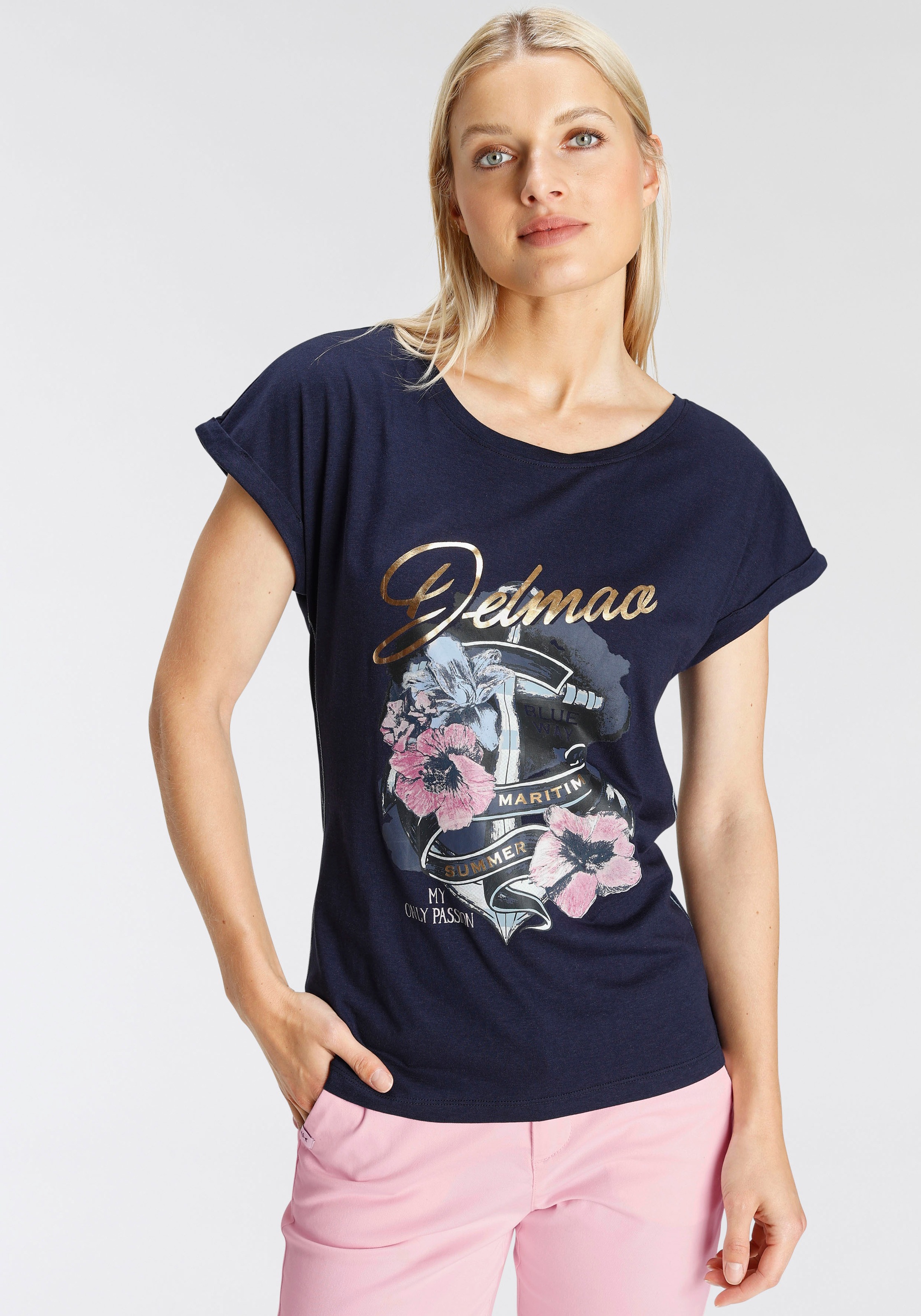 DELMAO Print-Shirt, mit geblümten Anker-Logodruck - NEUE MARKE! kaufen