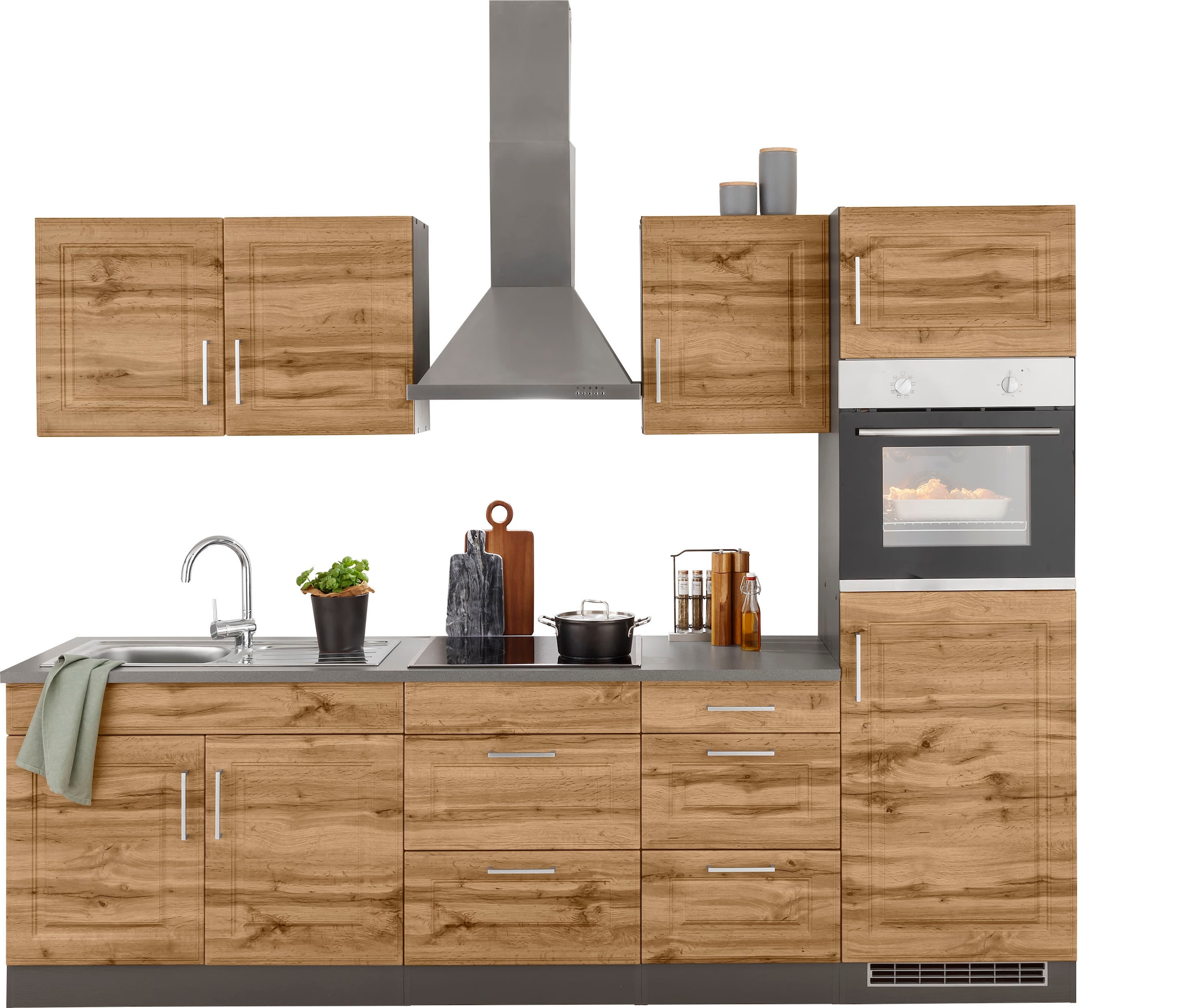 KOCHSTATION Küchenzeile »KS-Stockholm« Breite 270 cm, mit hochwertigen MDF Fronten im Landhaus-Stil