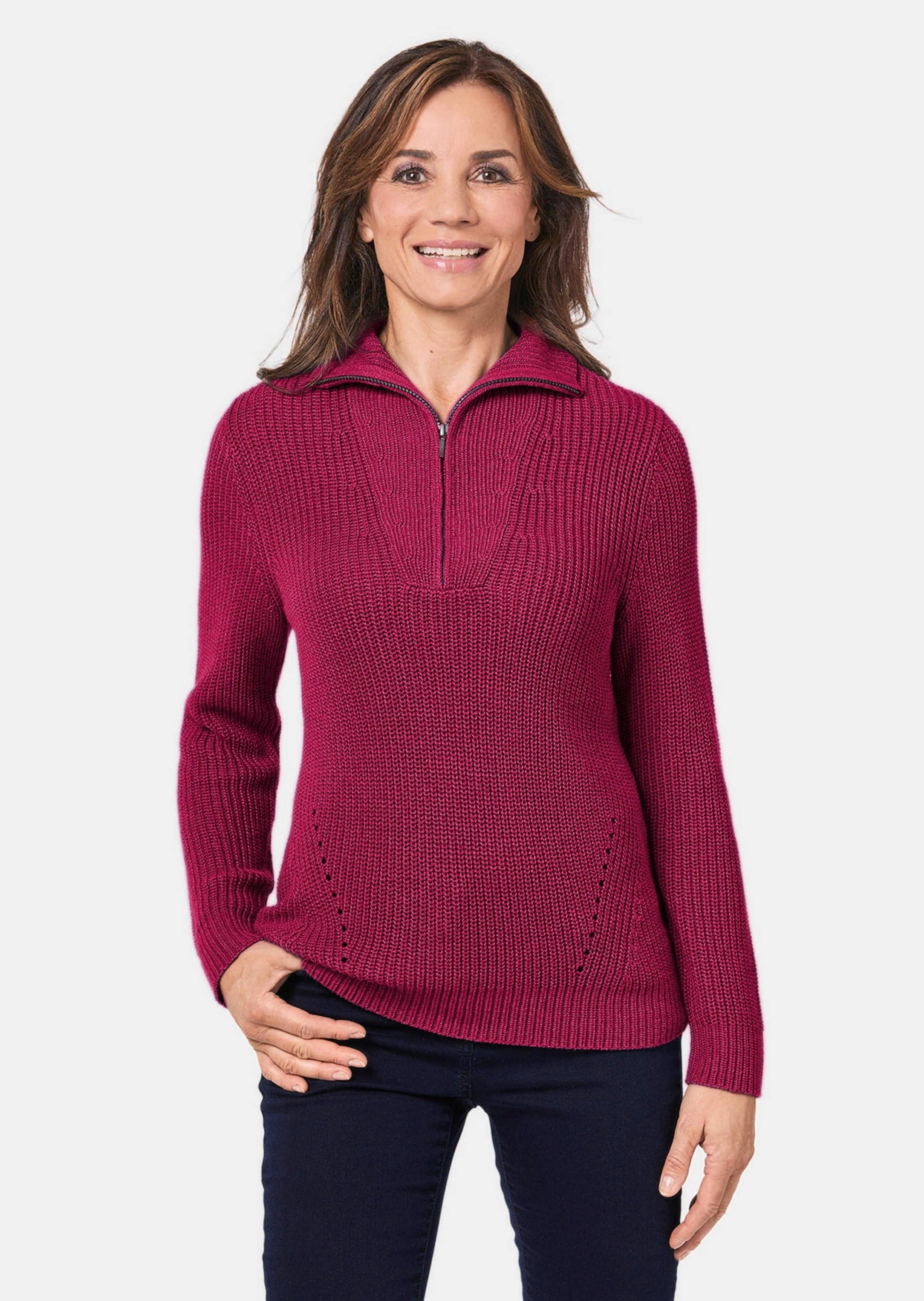 GOLDNER Strickpullover »Sportiver Troyer mit Baumwollanteil«