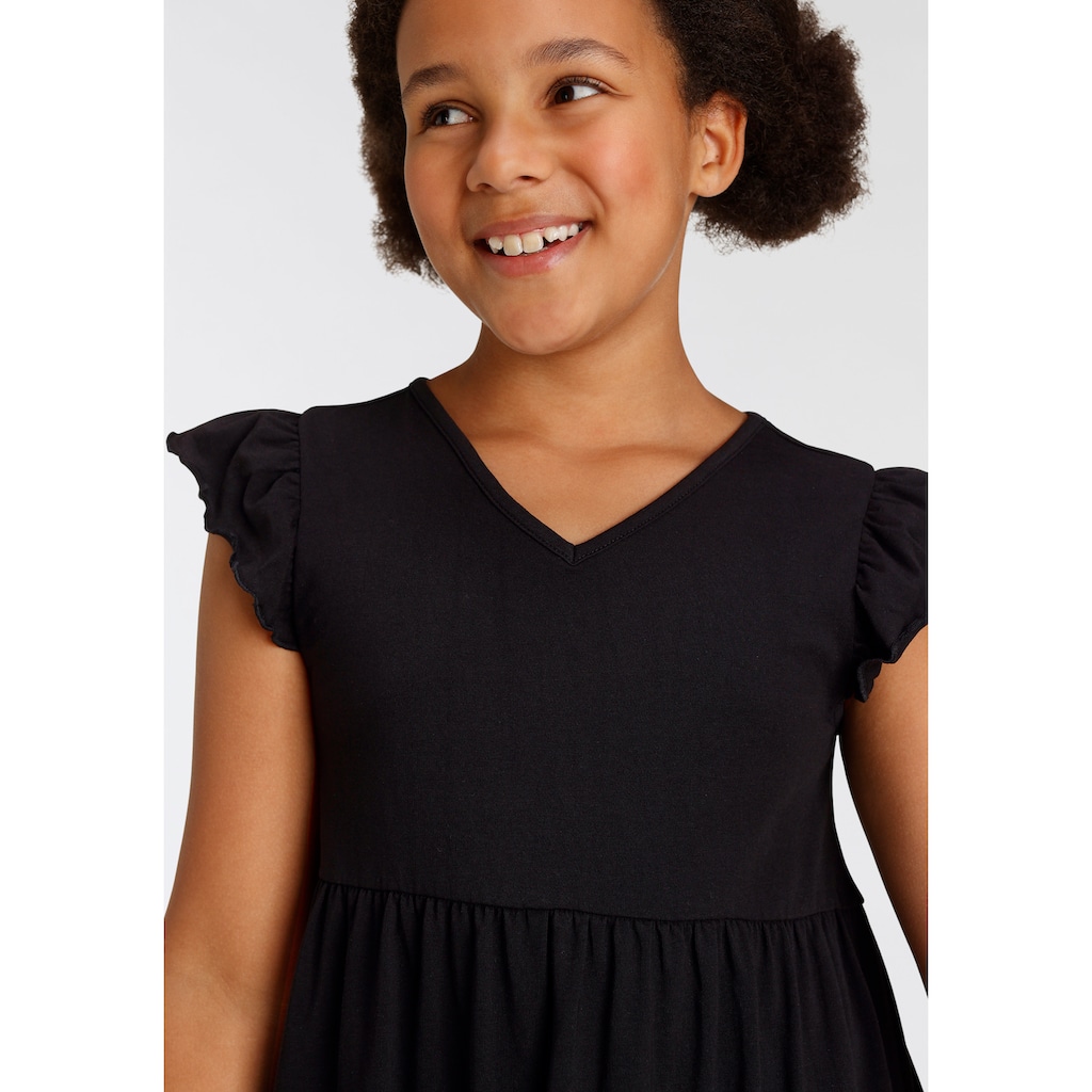 KIDSWORLD Jerseykleid, mit süßen Flügelärmchen und Volants