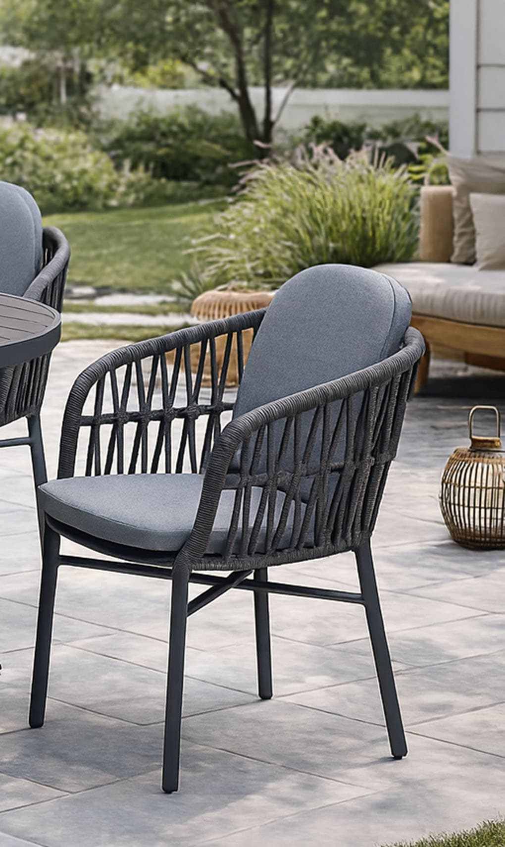 Destiny Garten-Essgruppe »COMO ARONA 4 Se + Ausziehtisch Ø145/199cm grau/anthrazit« Set,  Aluminium, Rope