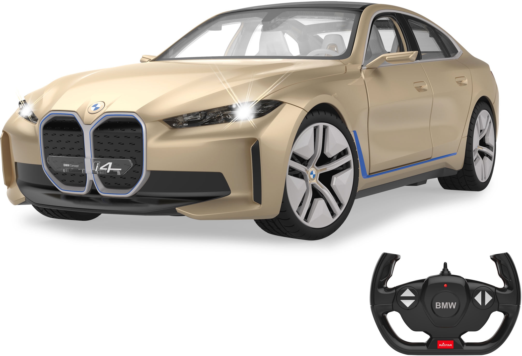 Jamara RC-Auto »BMW i4 Concept 1:14, goldfarben, 2,4 GHz«, mit LED-Licht und Innenbeleuchtung; offiziell lizenziert