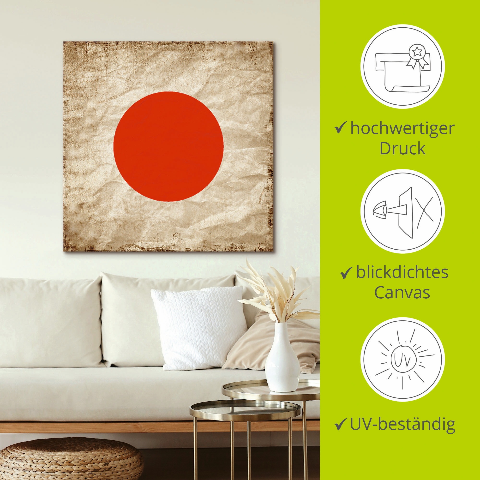 Artland Wandbild »Japanische Flagge Japan Symbol« Zeichen 1 Stk. tlg. als Leinwandbild, Wandaufkleber in verschied. Größen