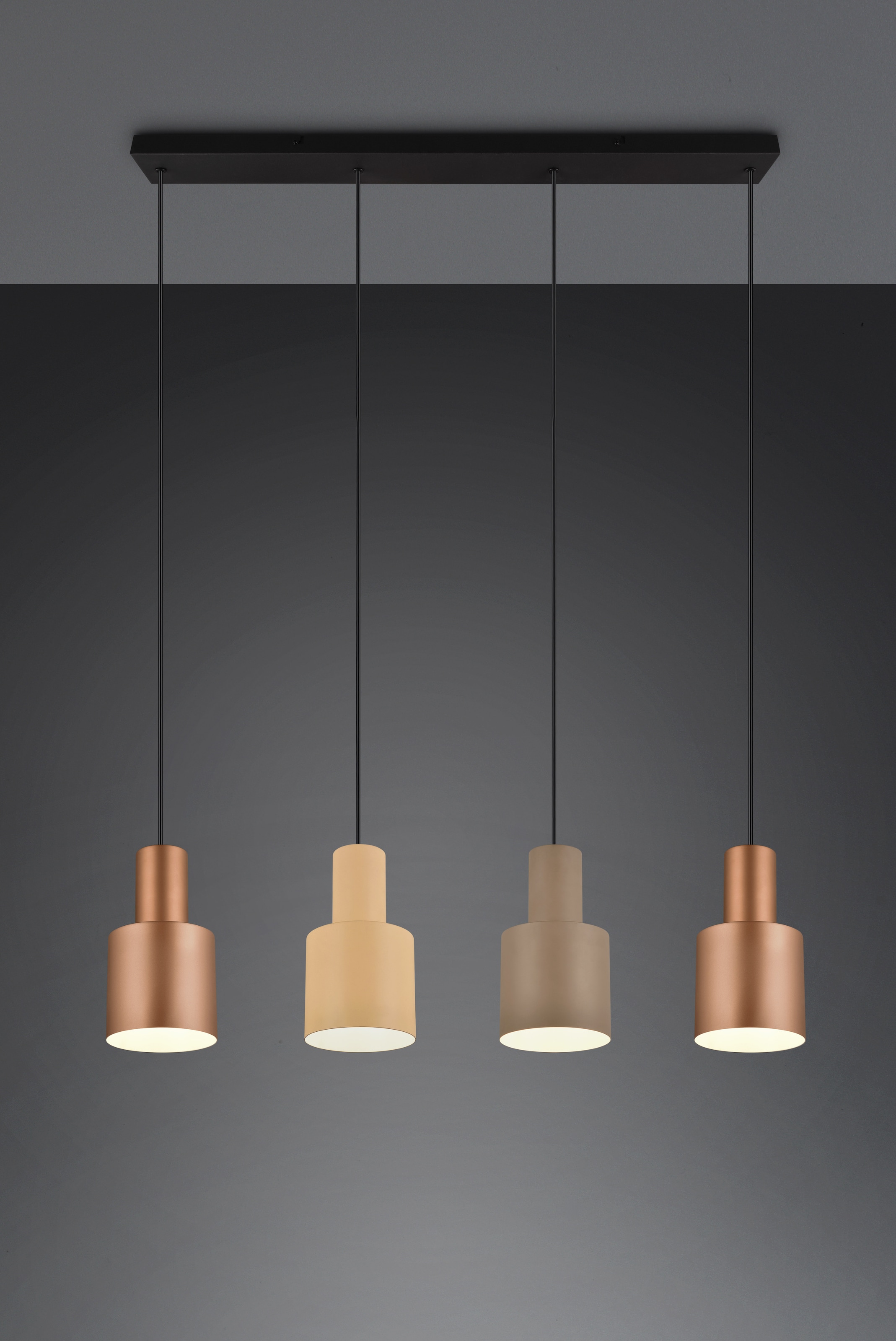 TRIO Leuchten Pendelleuchte »AGUDO, Hängelampe 4-flammig exkl 4xE27 max 40W höhenverstellbar«, 4 flammig, Leuchtmittel E27 | Leuchtmittel wechselbar, mehrfarbige Lampenschirme in beige taupe & coffee, Esszimmerlampe