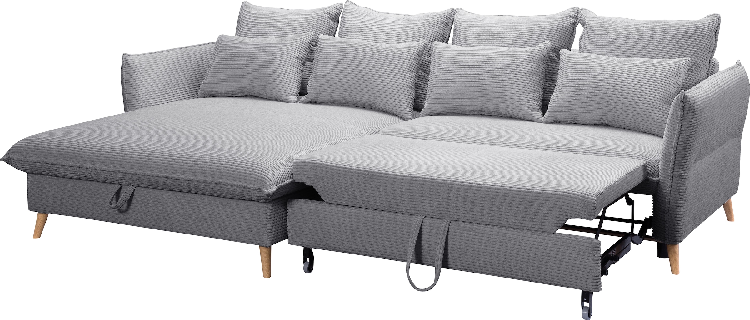 exxpo - sofa fashion Ecksofa »WALPY, elegant und modern, hoher Sitzkomfort, schmale Armlehnen«, L-Form, wahlweise mit Bettfunktion und Bettkasten, in Cord