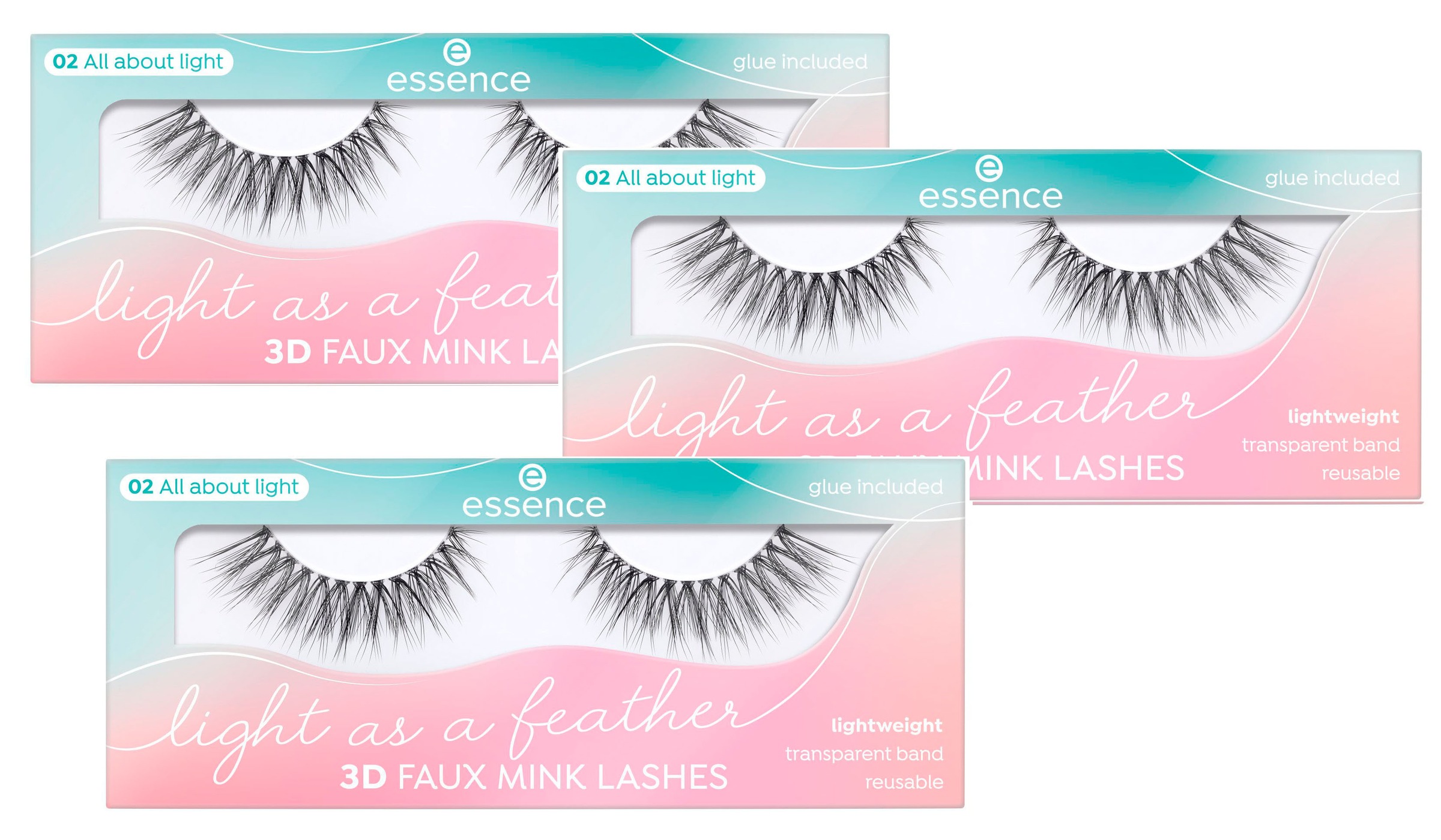 Essence Bandwimpern »Light as a feather 3D faux mink lashes«, (Set, 3 tlg.), mit 3D-Effekt