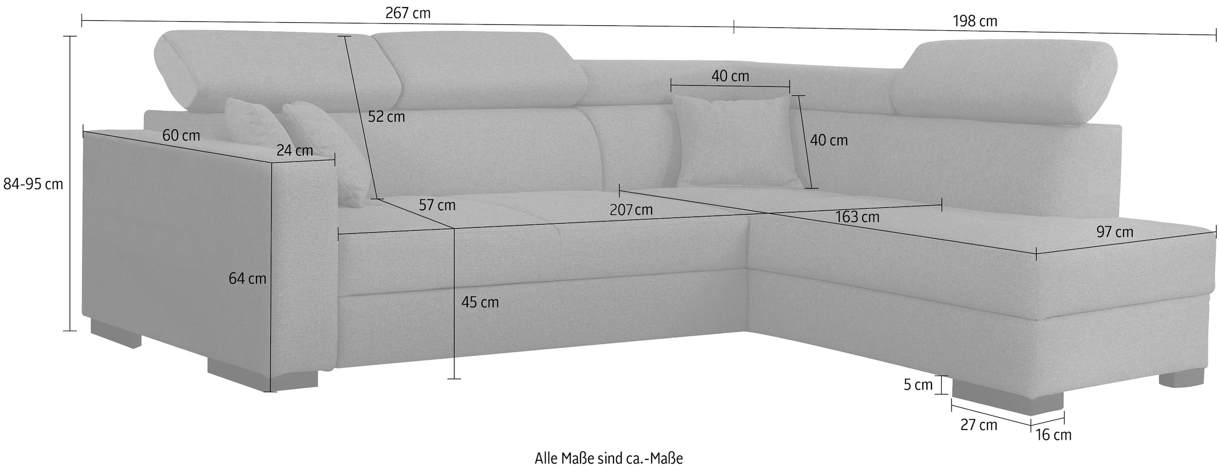 Home affaire Ecksofa »Tulio L-Form« wahlweise mit Bettfunktion und Bettkasten, incl. 3 Zierkissen