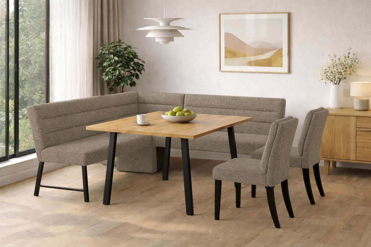OTTO home Eckbankgruppe »Oregon Essecke, Sitzgruppe, Küchenbankgruppe« Set, 4er, 4 tlg. Eckbank mit Metallfüßen, Esstisch in Eiche massiv