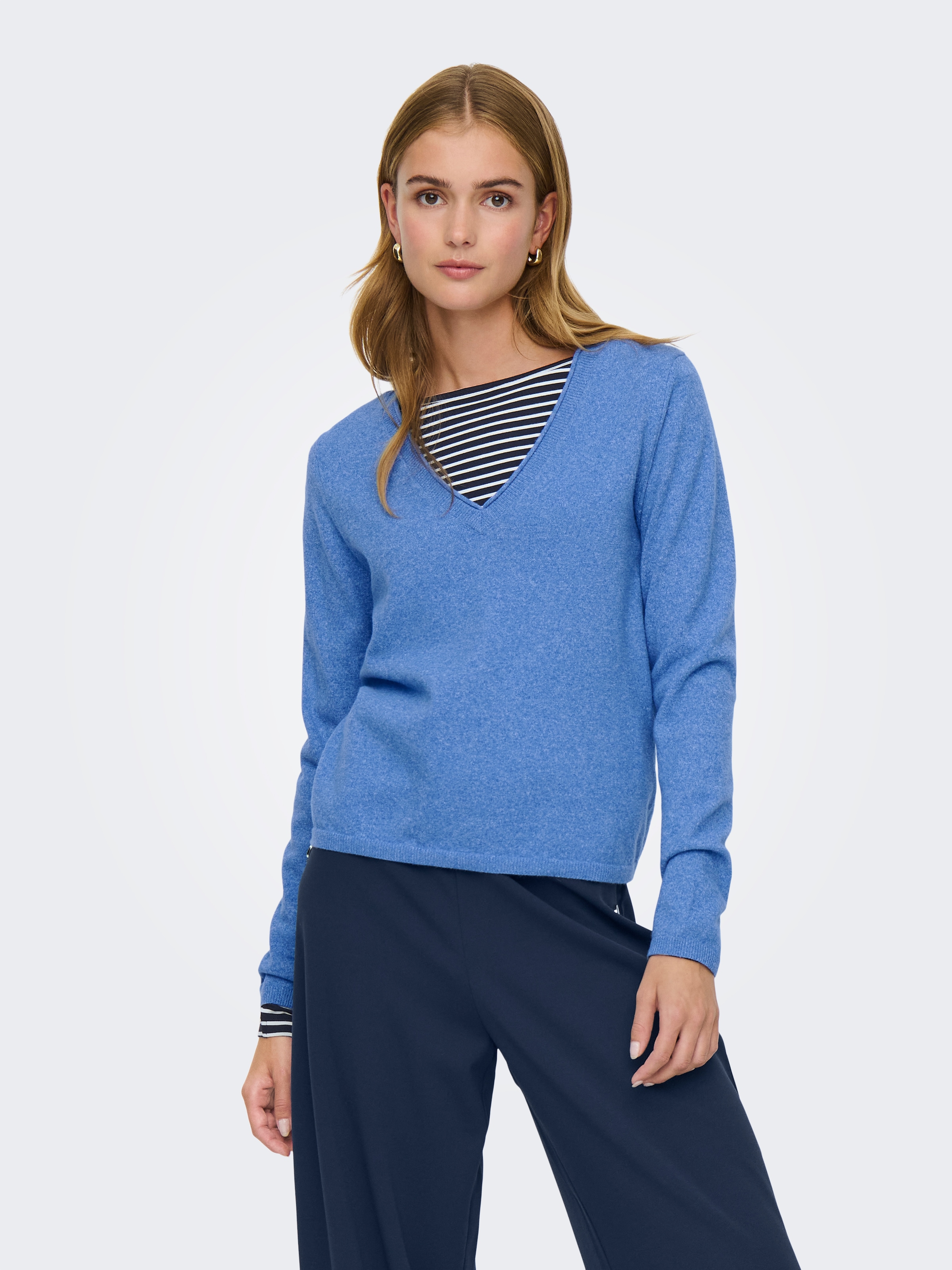 ONLY V-Ausschnitt-Pullover »ONLLOYAL LIFE LS V-NECK PULLO KNT NOOS« Materialmix