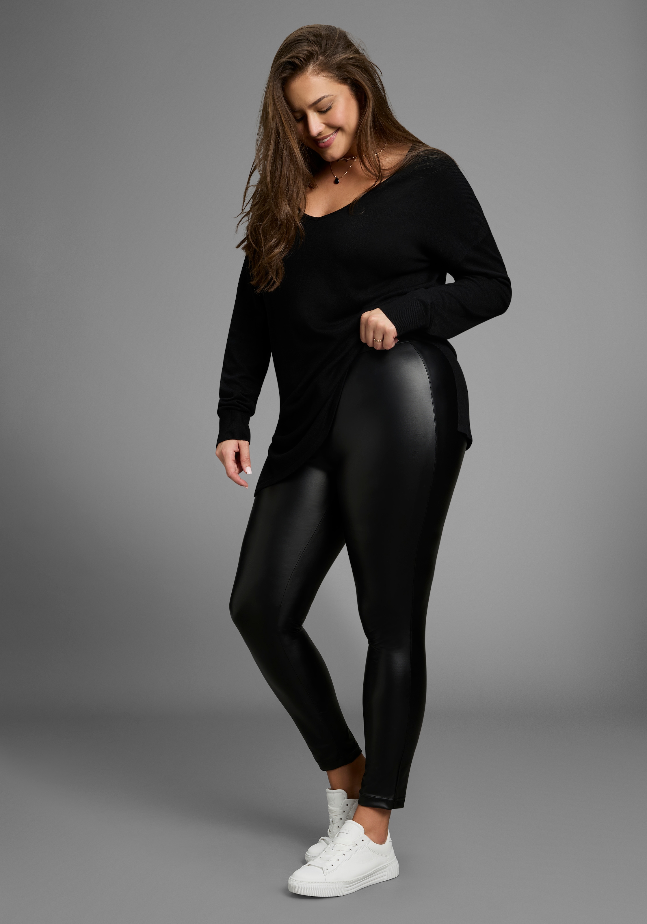 Laura Scott CURVE Lederimitathose, aus elastischer Ware - GROSSE GRÖSSEN