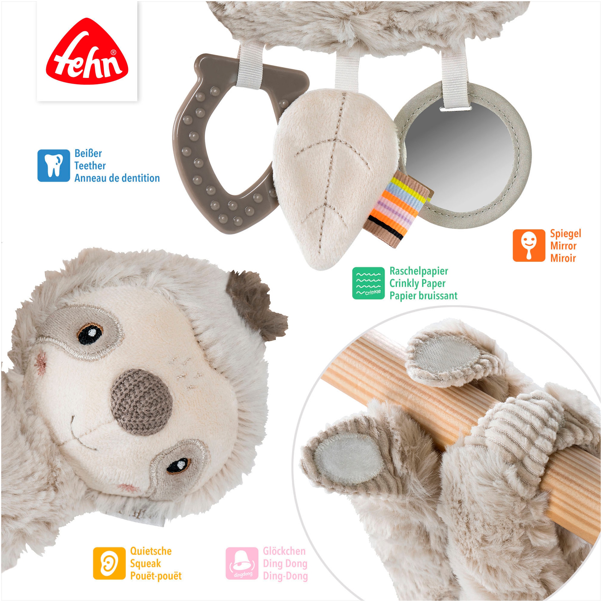 Fehn Greifspielzeug »Lazy, Crazy & Pink, Activity-Faultier«