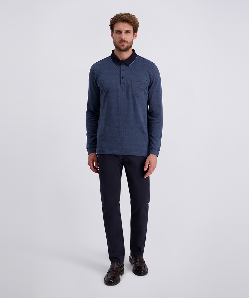 Pierre Cardin Langarm-Poloshirt, mit Fischgratmuster