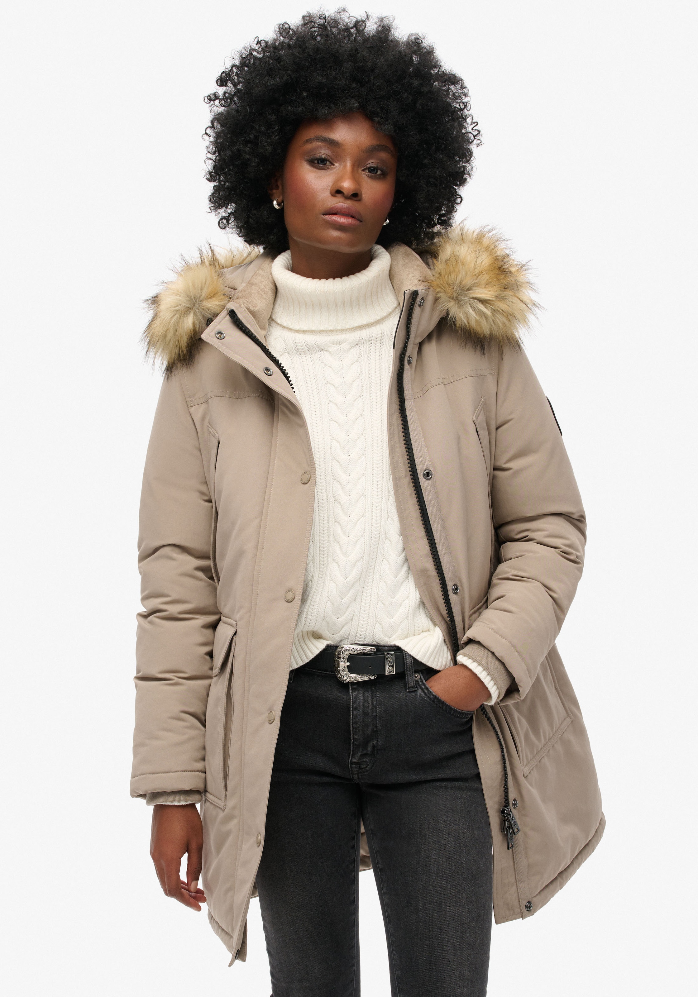 Superdry Steppjacke »EVEREST FAUX FUR PARKA JACKET«, mit Kapuze