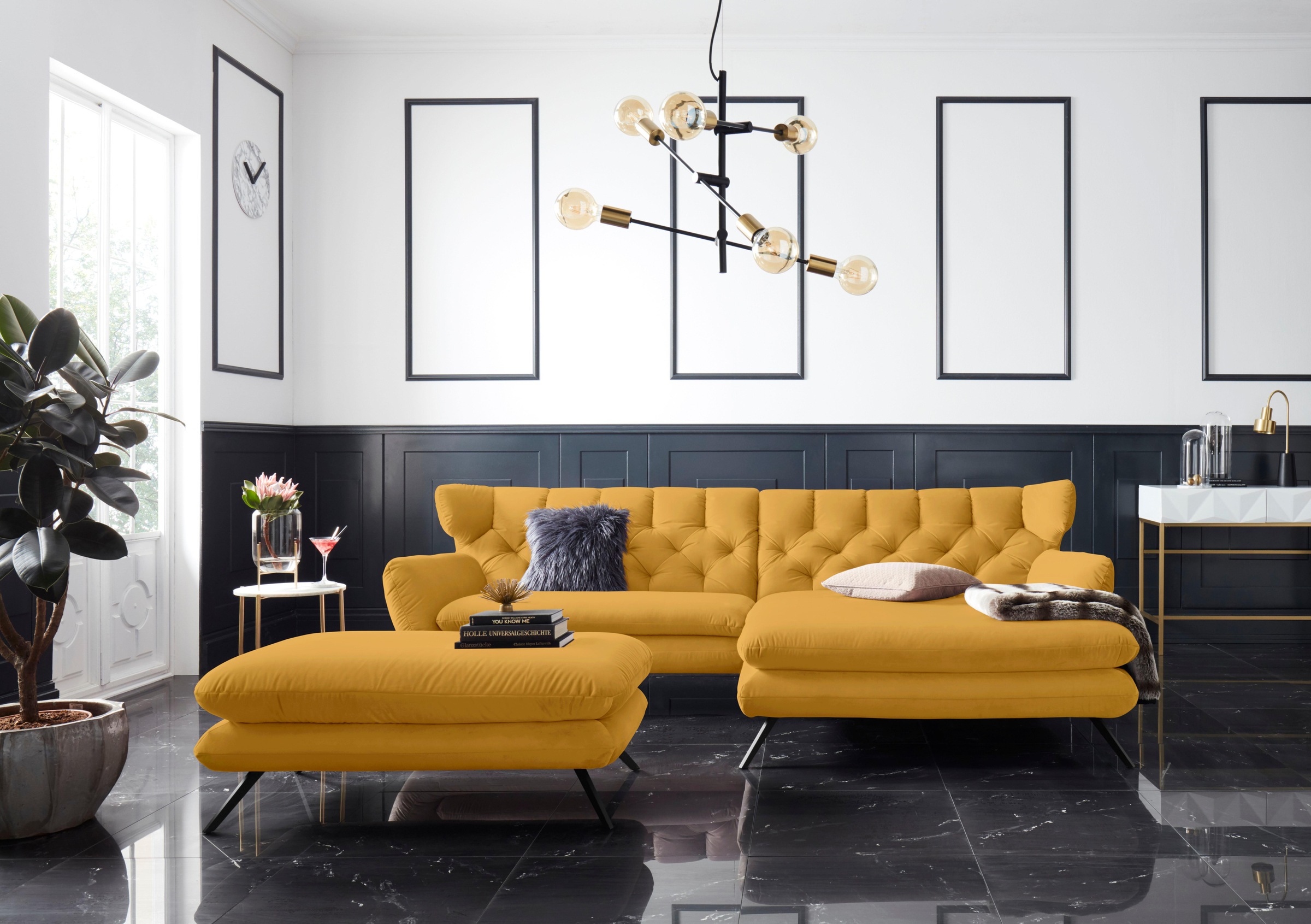 3C Candy Ecksofa »Beatrice Designsofa in moderner Retrooptik, bequem und extravagant«, mit Rückensteppung im Rautenmuster, Ohrenbacken Optik, L-Form