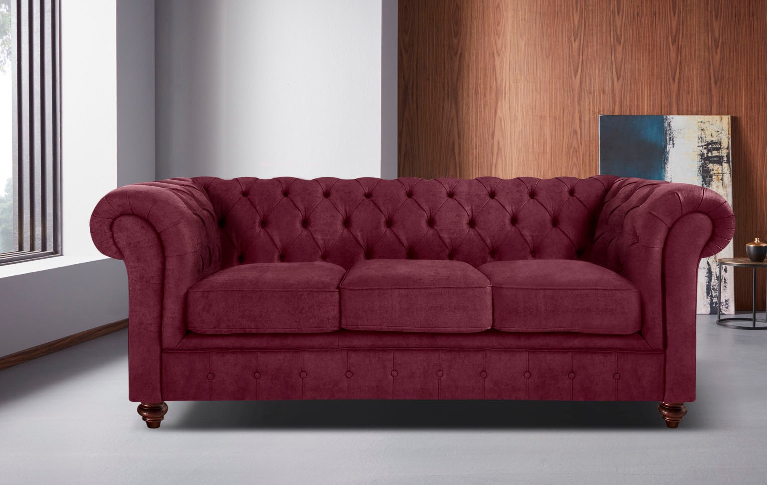 Home affaire Chesterfield-Sofa »Chesterfield 3-Sitzer B/T/H: 198/89/74 cm«, mit hochwertiger Knopfheftung, auch in Leder