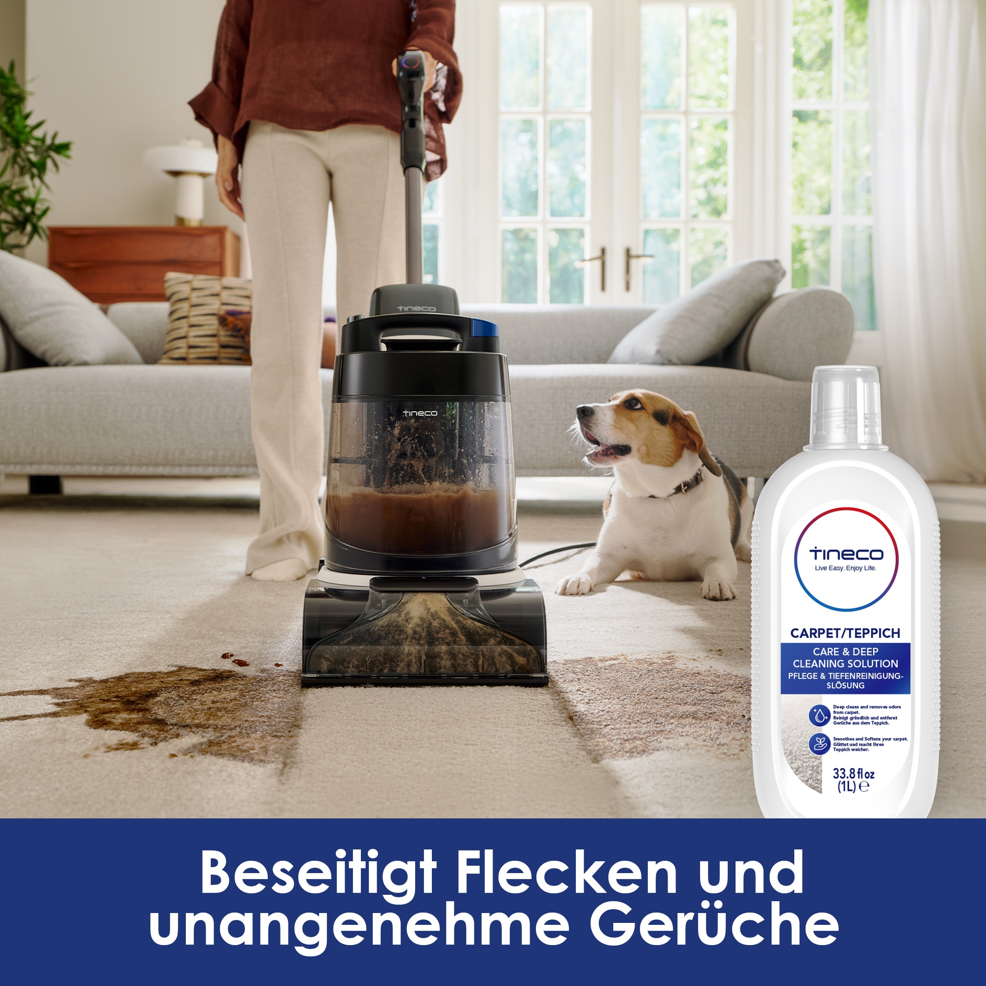 Tineco Teppichreiniger »Vorbehandlungslösung und«, (Set, 2x500ml Vorbehandlungslösung and 1x1Liter Teppichreiniger), Ideal zum Reinigen von Teppichen und Polstermöbel
