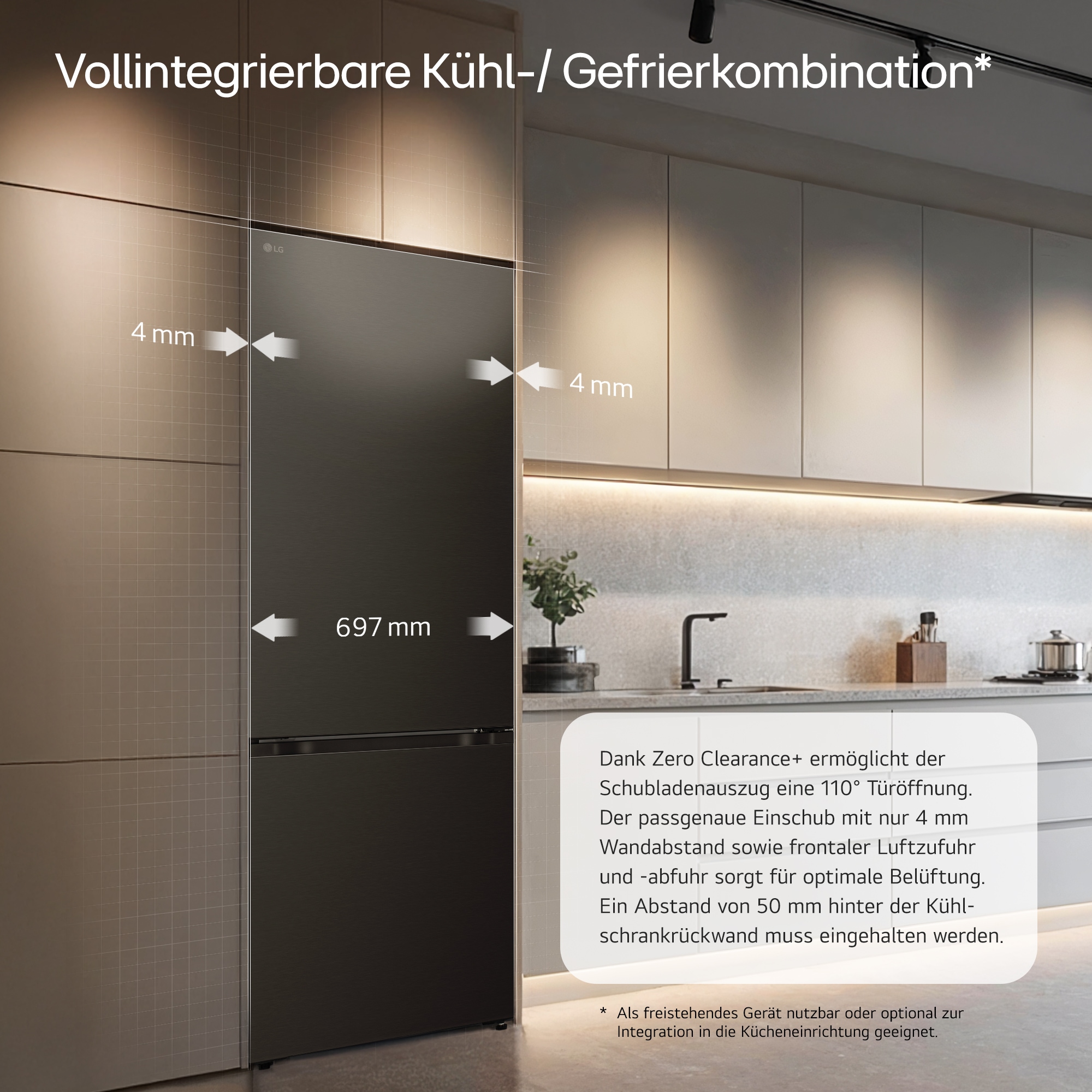 LG Kühl-/Gefrierkombination Serie 7 »GBBW726AEV« 186 cm hoch 69,7 cm breit Vollintegrierbarer Kühlschrank dank frontaler Luftzufuhr und Abluft