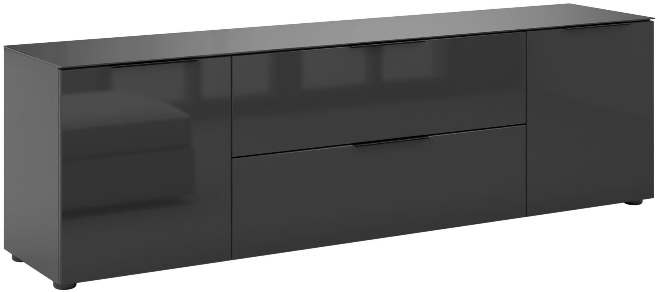 Manjana Möbel Lowboard »mit Chrom oder Schwarz matten Metallgriffen« mit Glasfronten, melaminbeschichtete Oberfläche, Made in Germany