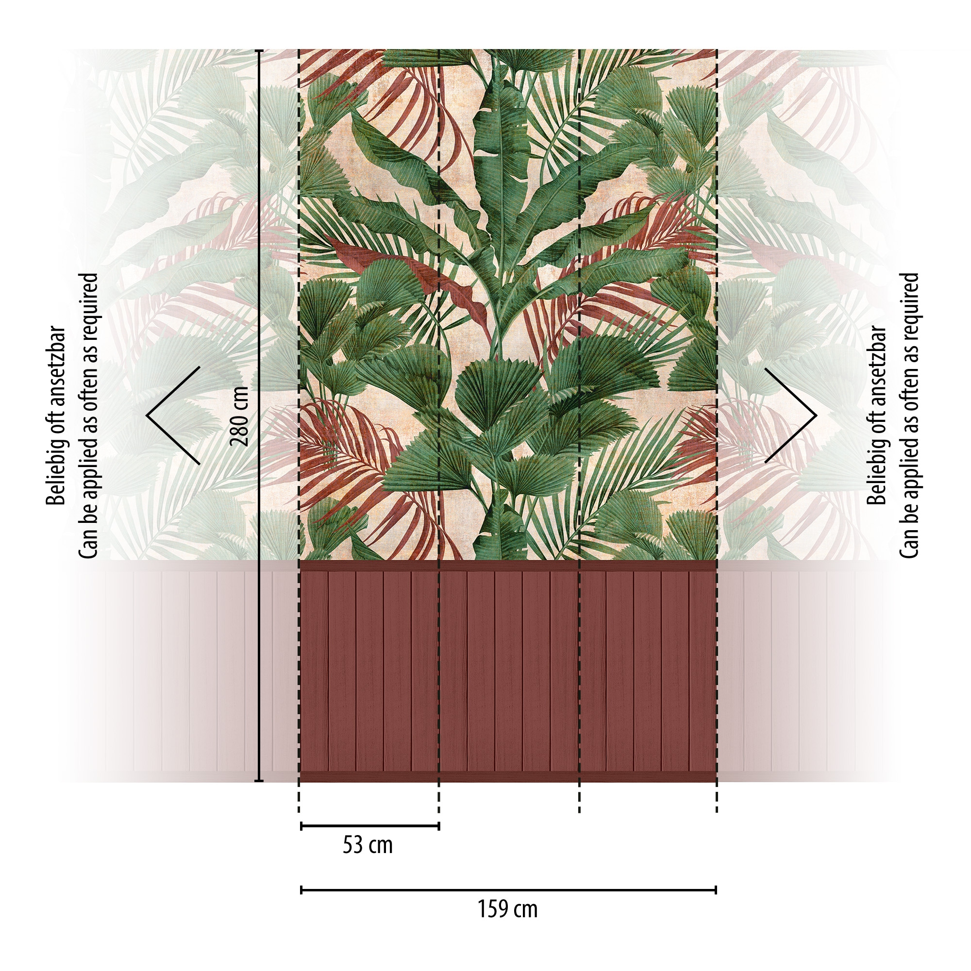 living walls Fototapete »Wallpanel Tapete Wandpaneele Motivtapete Dschungel Landhaus« matt strukturiert Vliestapete Blätter für Schlafzimmer Küche Wohnzimmer Wandpaneele Flur