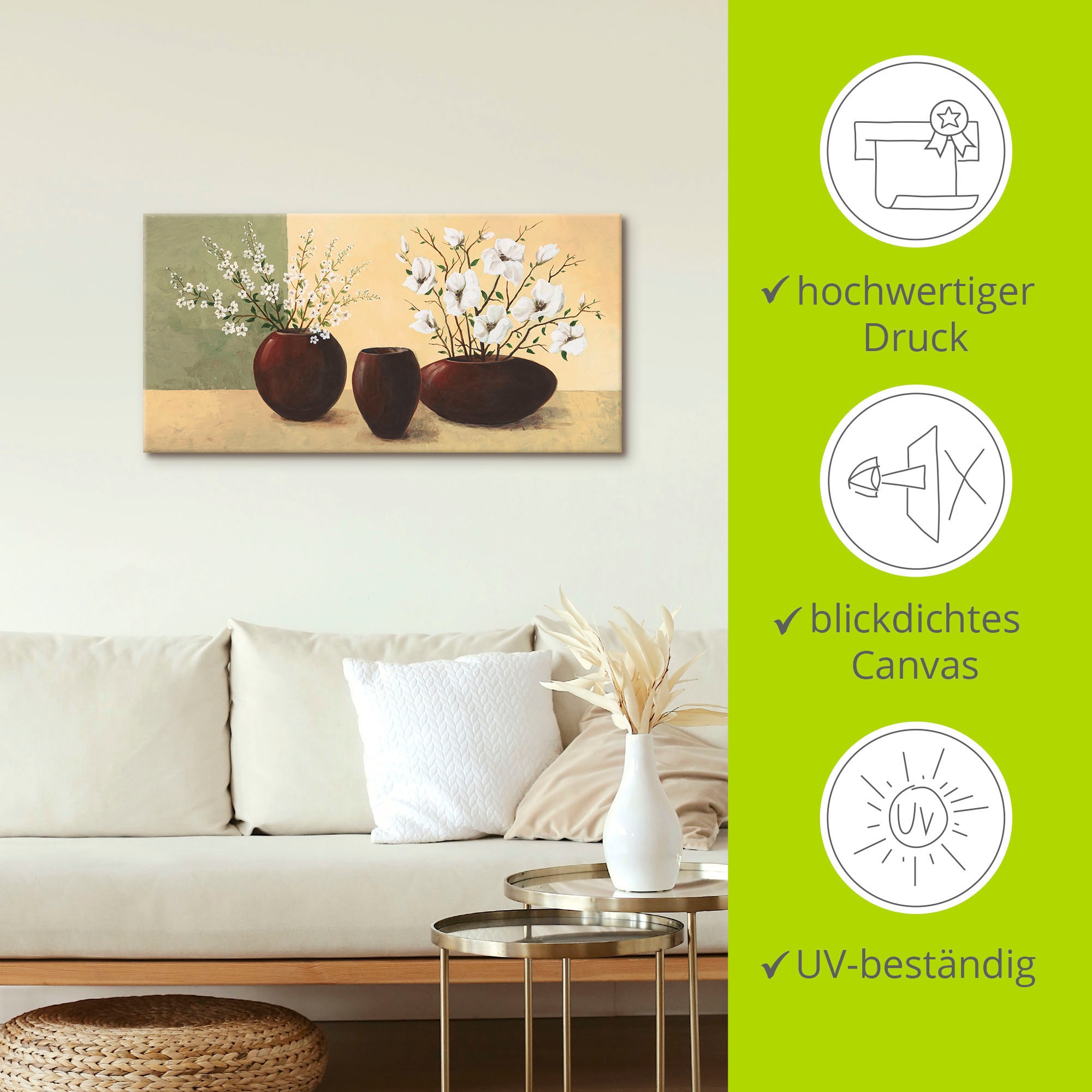 Artland Leinwandbild »Magnolien« Vasen & Töpfe 1 Stk. tlg. auf Holzrahmen gespannt