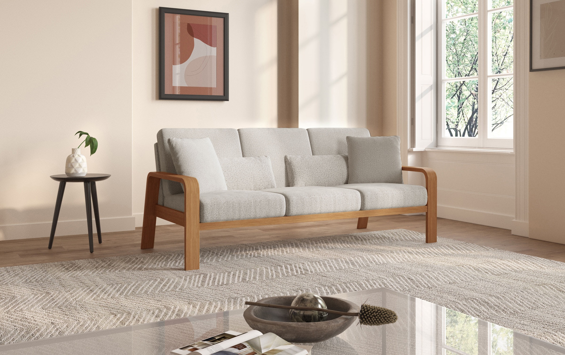 sit&more 3-Sitzer »Kolding«, Armlehnen aus eichefarbigem Buchenholz, verschiedene Bezüge und Farben